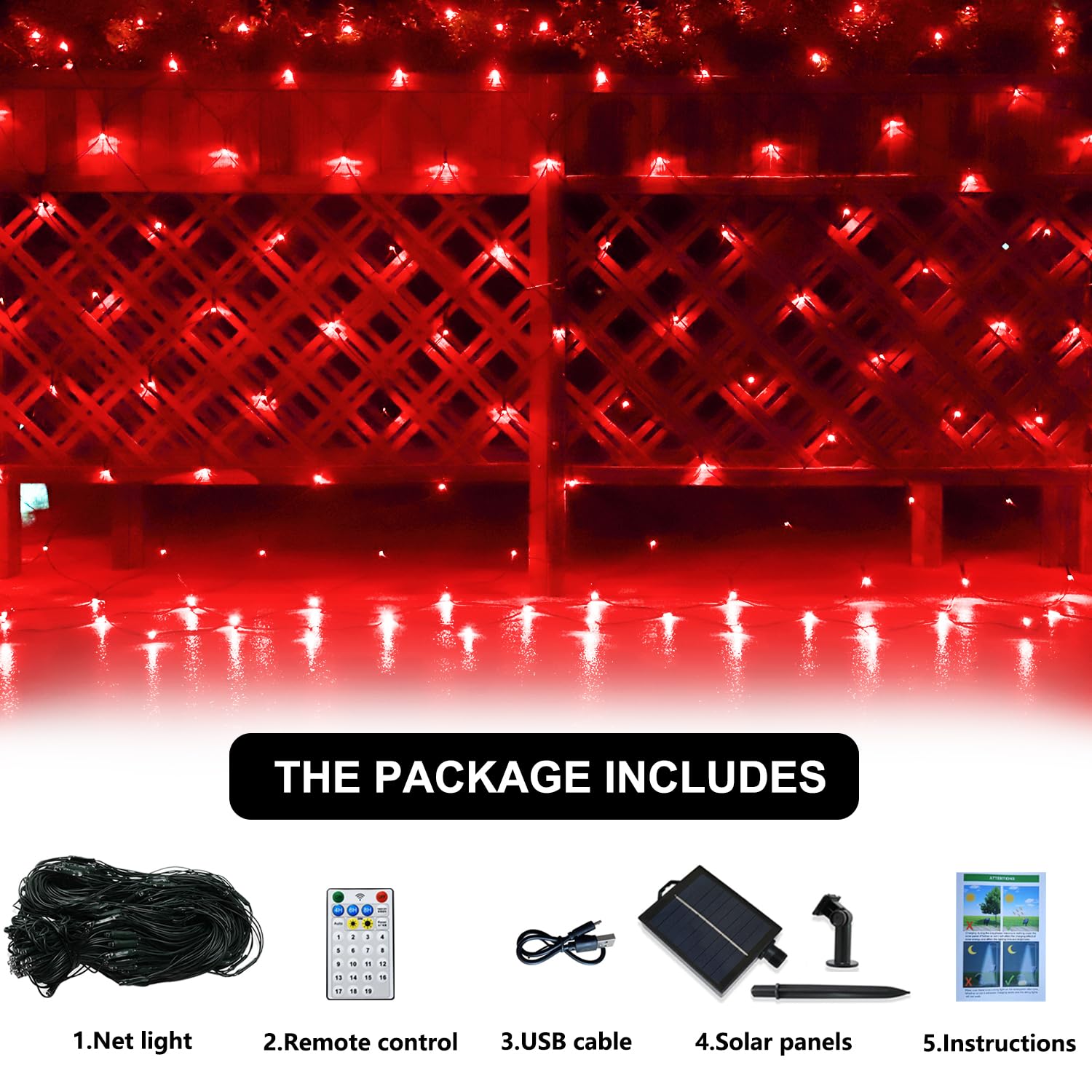 Curyidy Solar Net Lights Outdoor 200LED Waterproof 19 Modes 9.8ft x 6.6ft Red