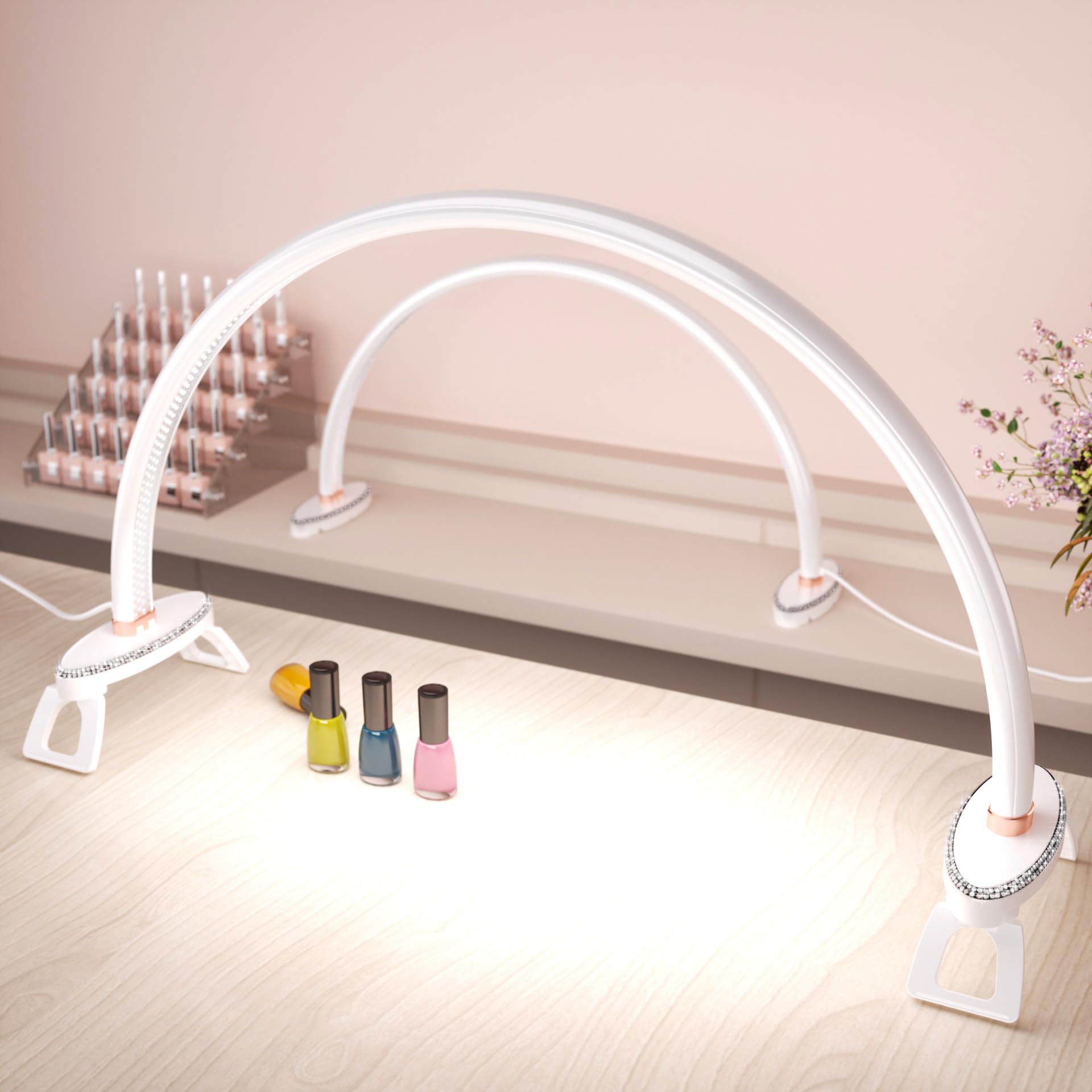 2 Pack Half Moon Light For Nail Desk.3Light Colors.Adjustable Brightness.180 Degree Lllumination,Lamp For Nails Table For For Pa