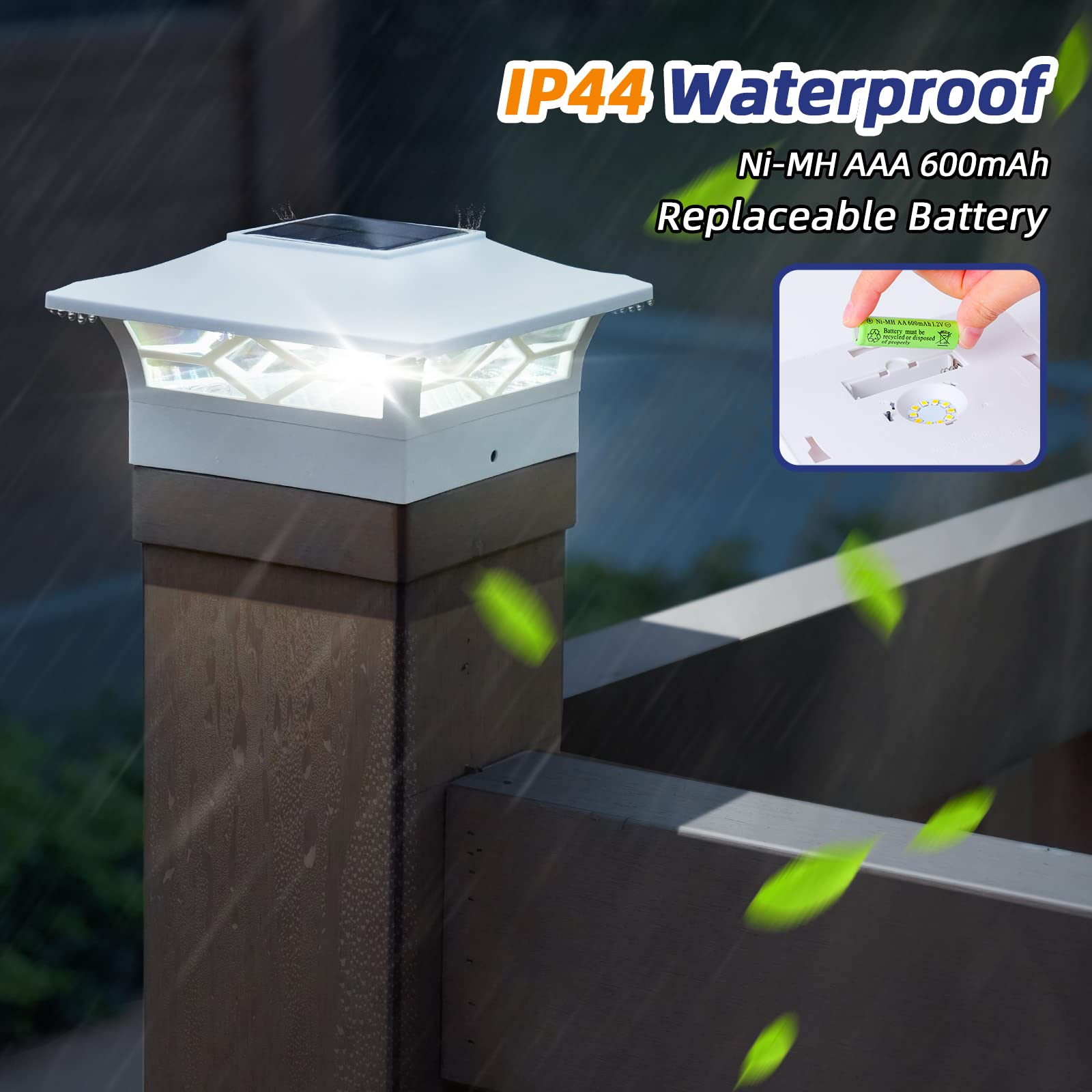 APONUO 4x4 Post Solar Lights, 6 Pack, Waterproof, Auto On/Off, White, Model TZ13-W6