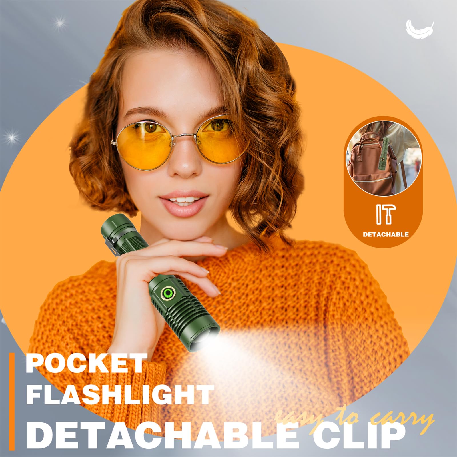 Hoxida Small Tactical Flashlight - 1500m Long Beam, USB Rechargeable, 5 Modes, Green, K2301, Aluminum