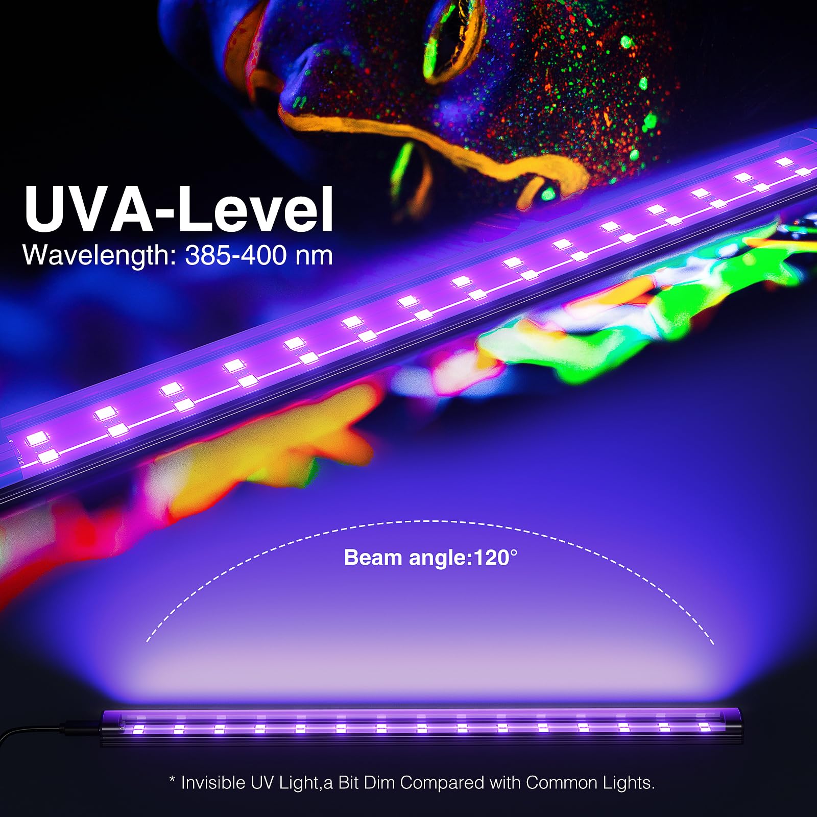 Onforu 2 Pack 10W Led Black Light Bar, 1Ft, Usb Blacklight Tube, Blacklight Bars With Switch, Black Light For Fluorescent Tapest