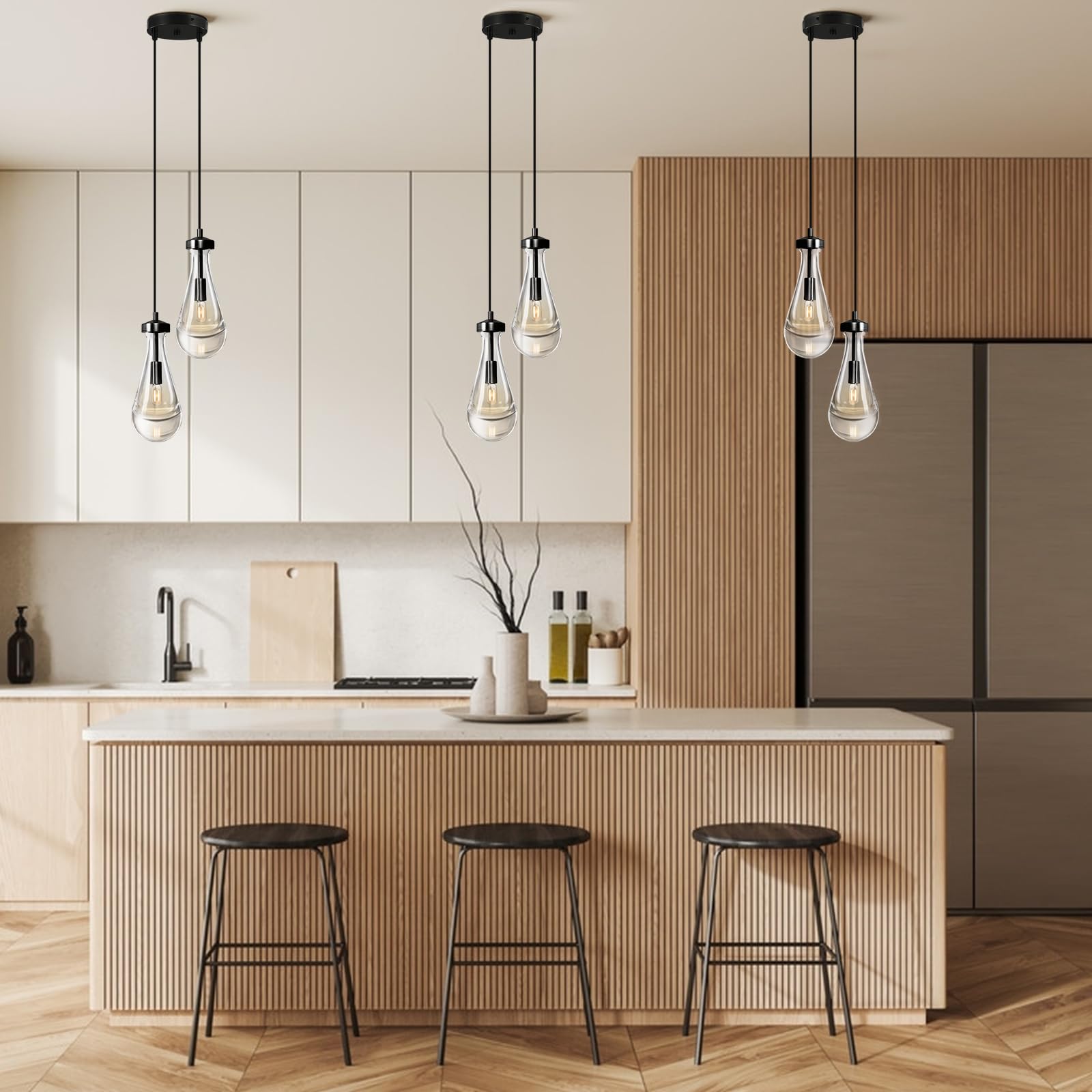 Joyunleo Black Raindrop Pendant Lights Kitchen Island  Bronze 2-Light Cluster Pendant Light For Dining Room  Dimmable Hanging Pendant Lighting Bedroom Light Fixture Ceiling Chandelier For Foyer