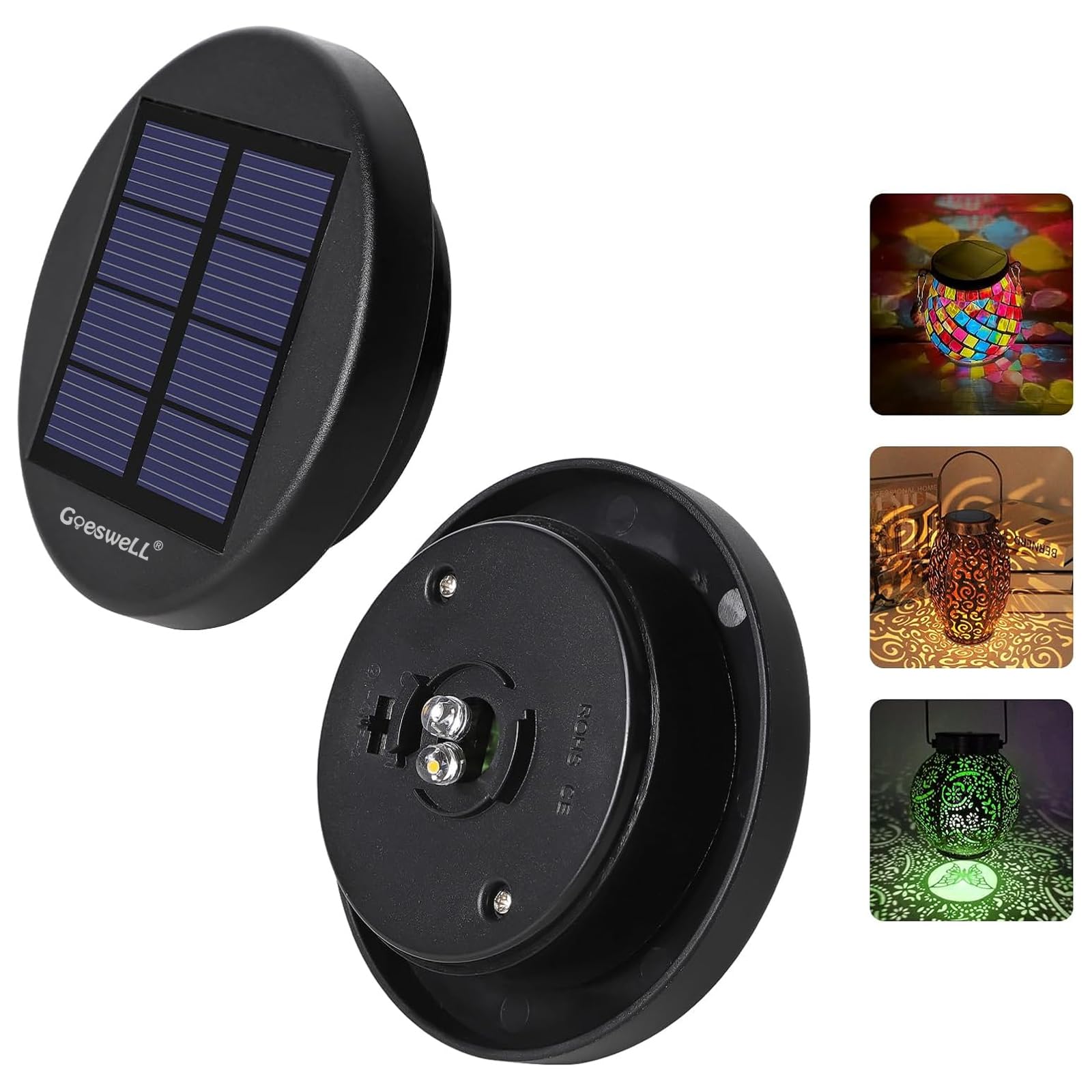 Solar Lights Replacement Parts for Lanterns: 2.83 in Replacement Tops with Warm White & RGB LED Light for Outdoor-2 Pack Waterpr