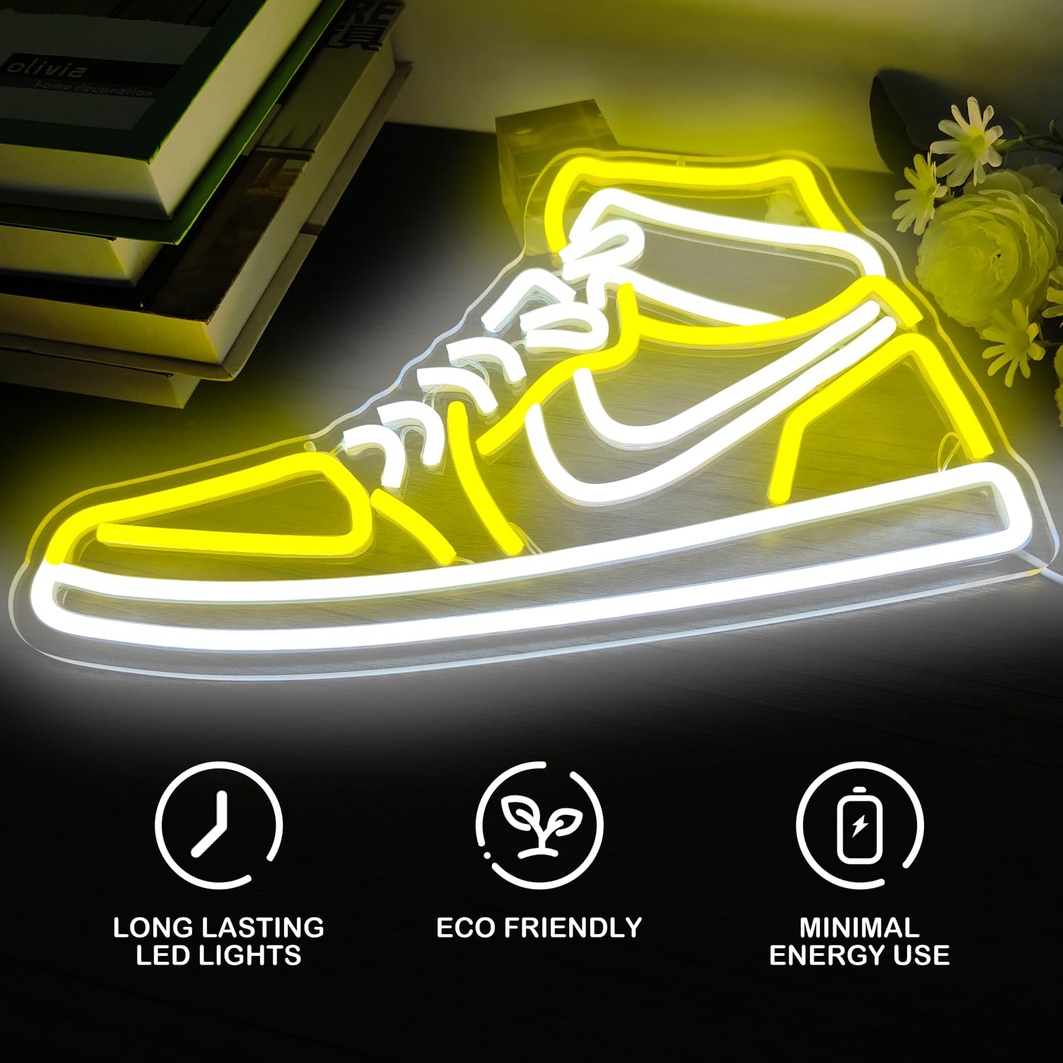 JianJung Neon Sign Sports Shoe Wall Decor LED Light Yellow Acrylic for Bedroom Man Cave Party Pub