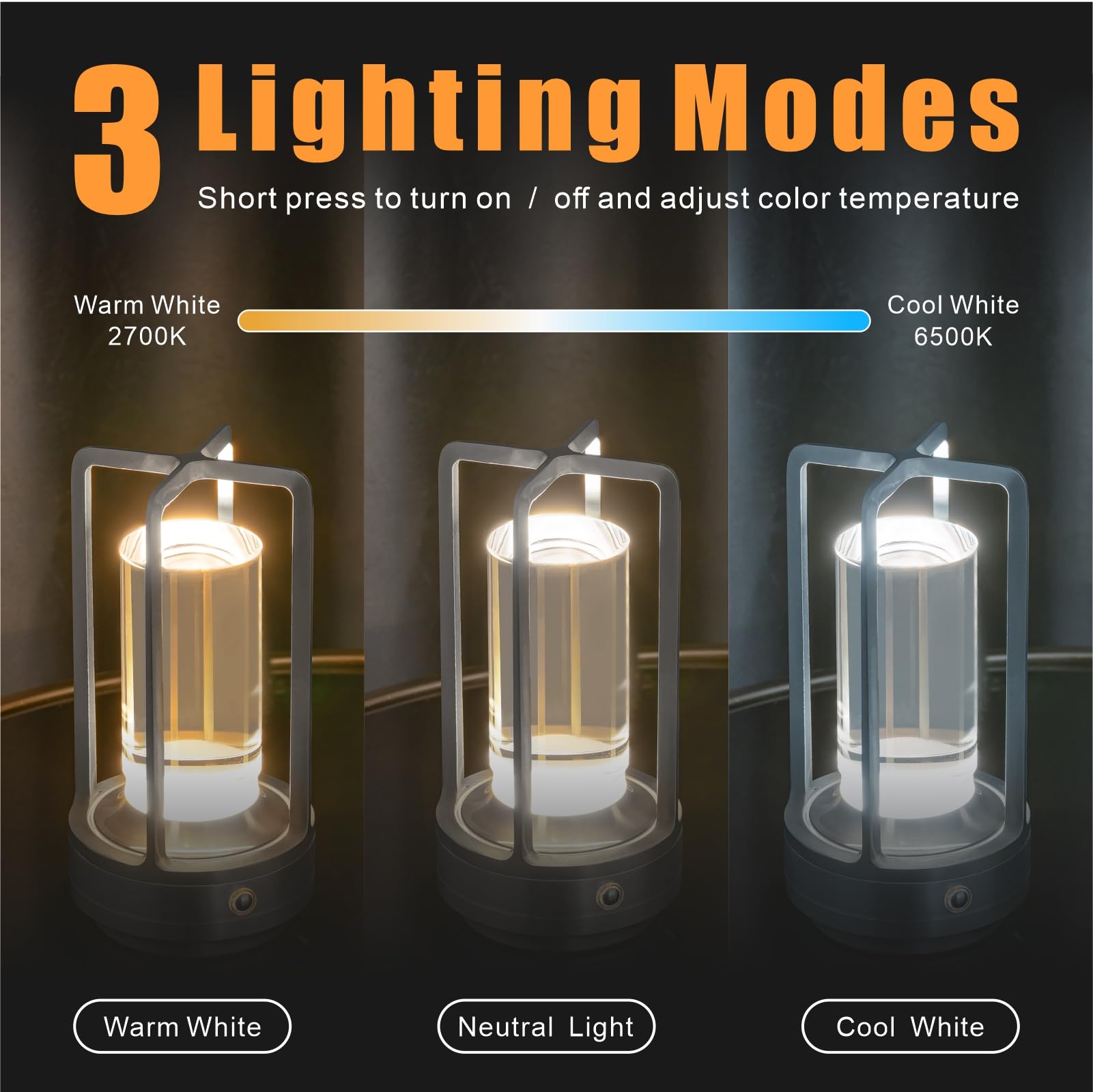 UMLAEN Rechargeable Table Lamp, 3 Color Stepless Dimming, Metal, 2 Pack, Silver, Model BG6004YS-A4