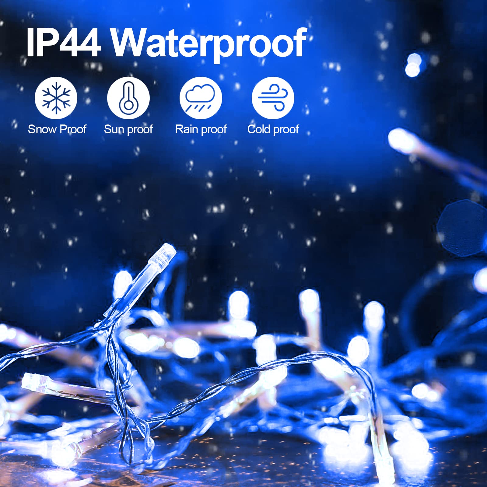 Jxledayy 200Ft 500 Led Waterproof Christmas Lights - White & Blue Fairy String Lights