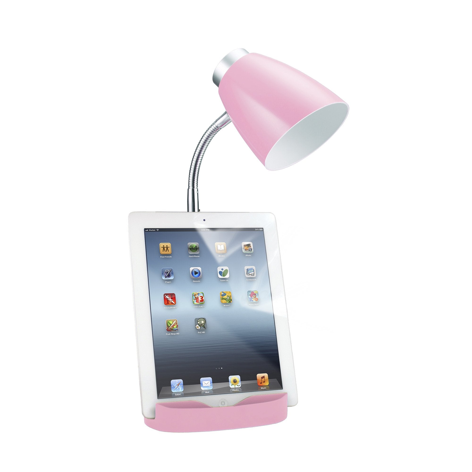 Simple Designs Gooseneck Organizer Ipad Stand Lamp, 6.5X6.5X18.5, Pink, Model Ld1002-Pnk, Abs Plastic, Pack Of 1