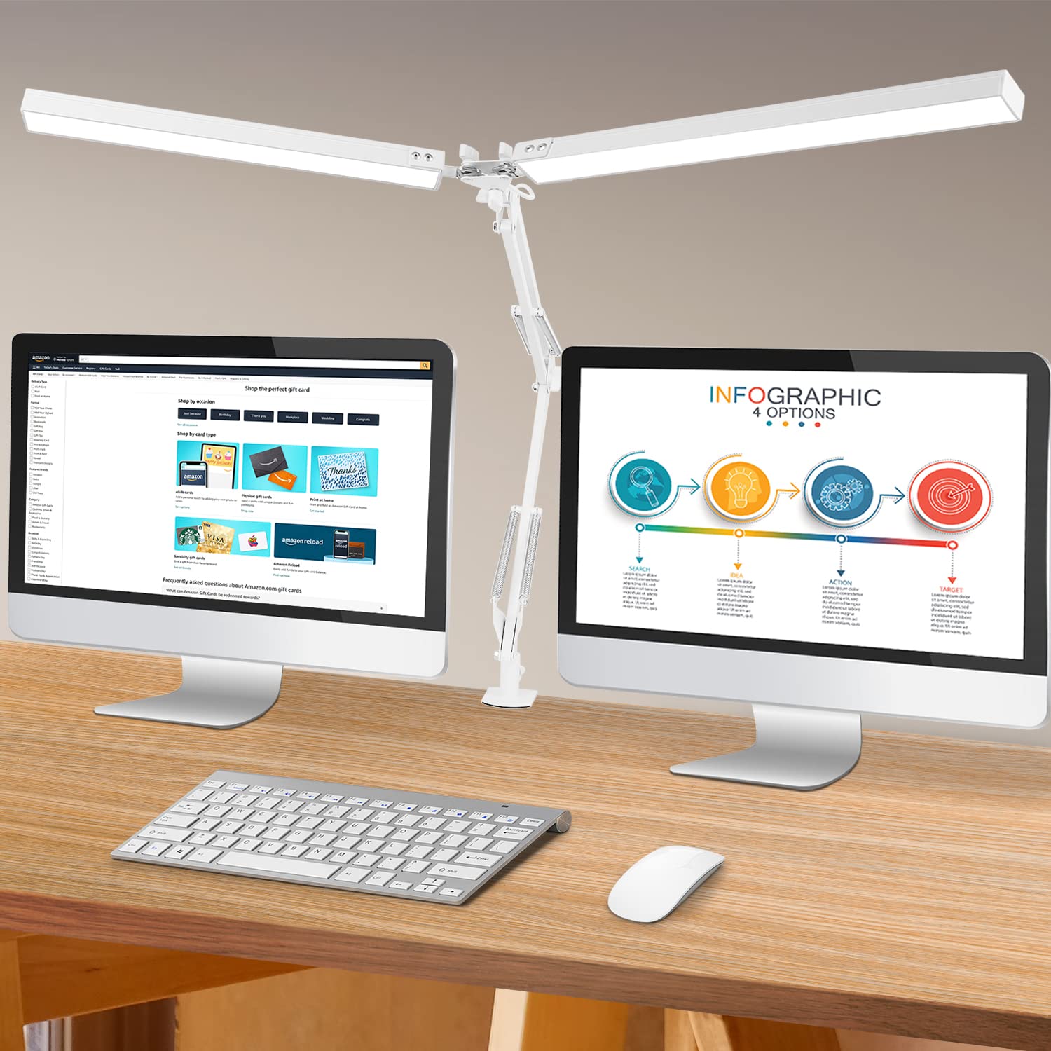 Jostic Led Desk Lamp With Clamp, Super Bright Double Head Desk Lamps For Home Office, 5 Color Modes, 10%~100% Dimmable Brightnes