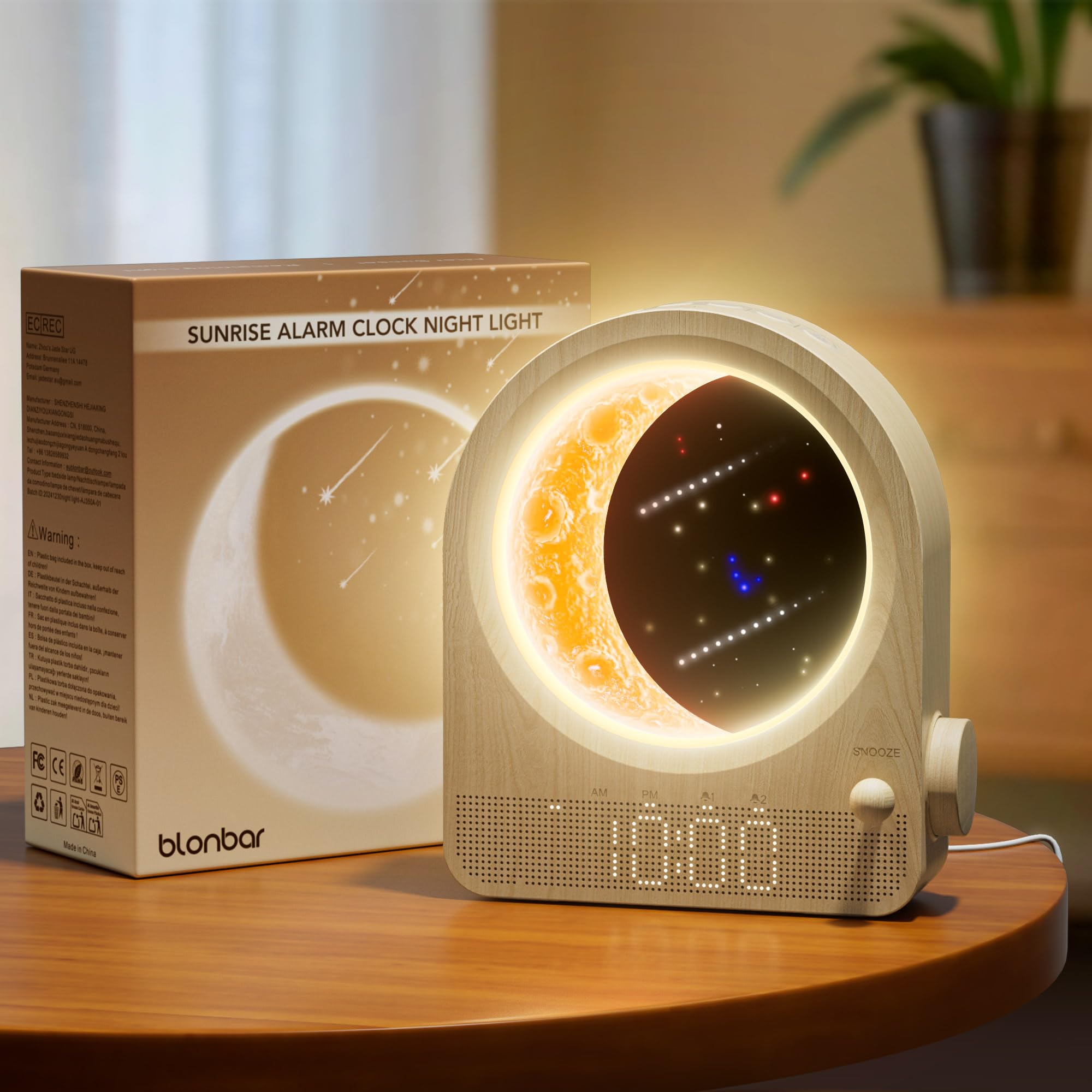 Blonbar Sunrise Alarm Clocks For Bedrooms  Stepless Dimmable Moon Lamp Dual Alarm Clock Wake Up Light With 12Levels Volume For Heavy Sleepers  10 Natural Sounds With Timer  Gifts For Women
