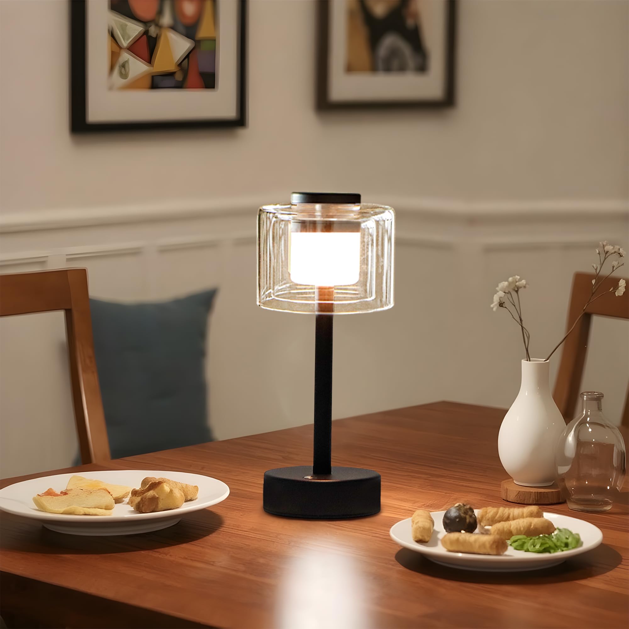 JHY DESIGN Industrial Touch Control Table Lamp 11H 3-Way Dimmable Bedside Lamp Rechargeable Nightstand Lamp with Glass Shade for