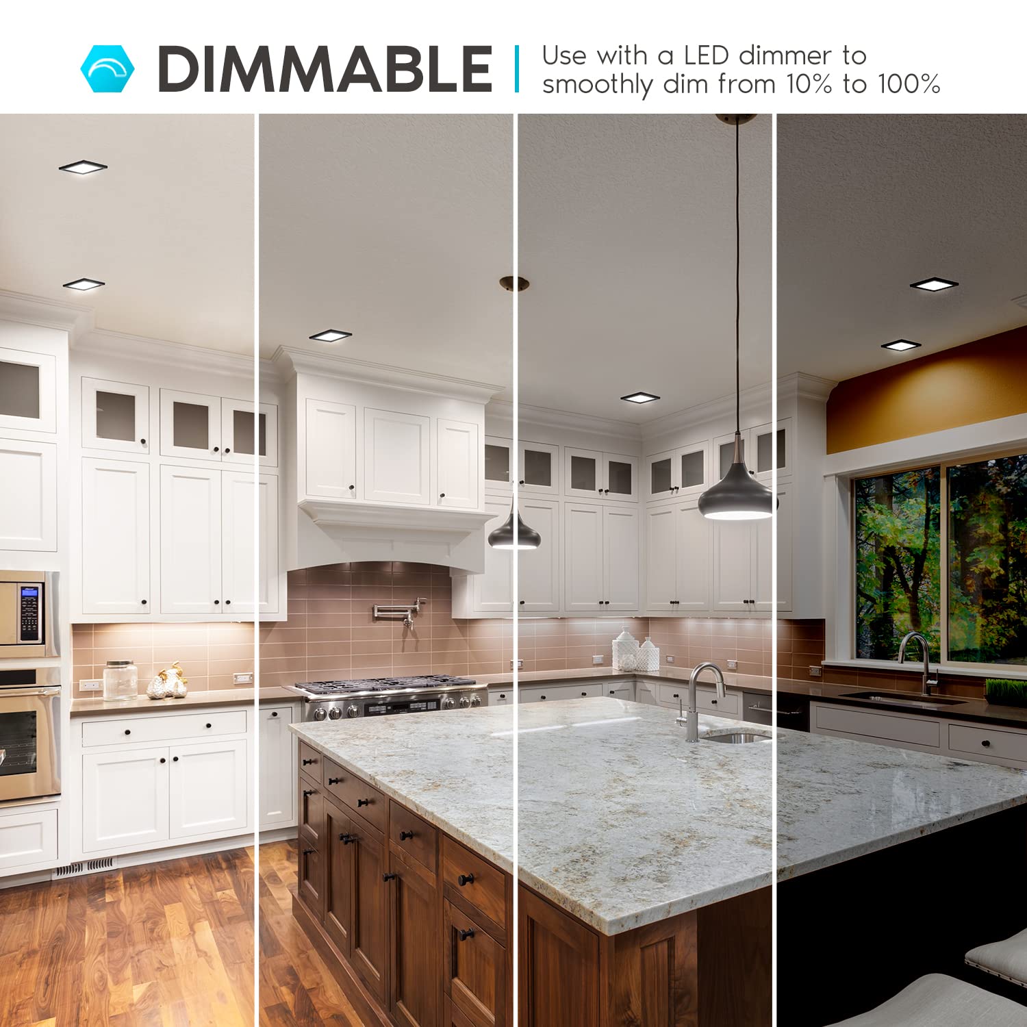 LUXRITE 4 Inch Square LED Flush Mount Ceiling Light, 10W, 3 Color Selectable (3000K/4000K/5000K), Dimmable, Black