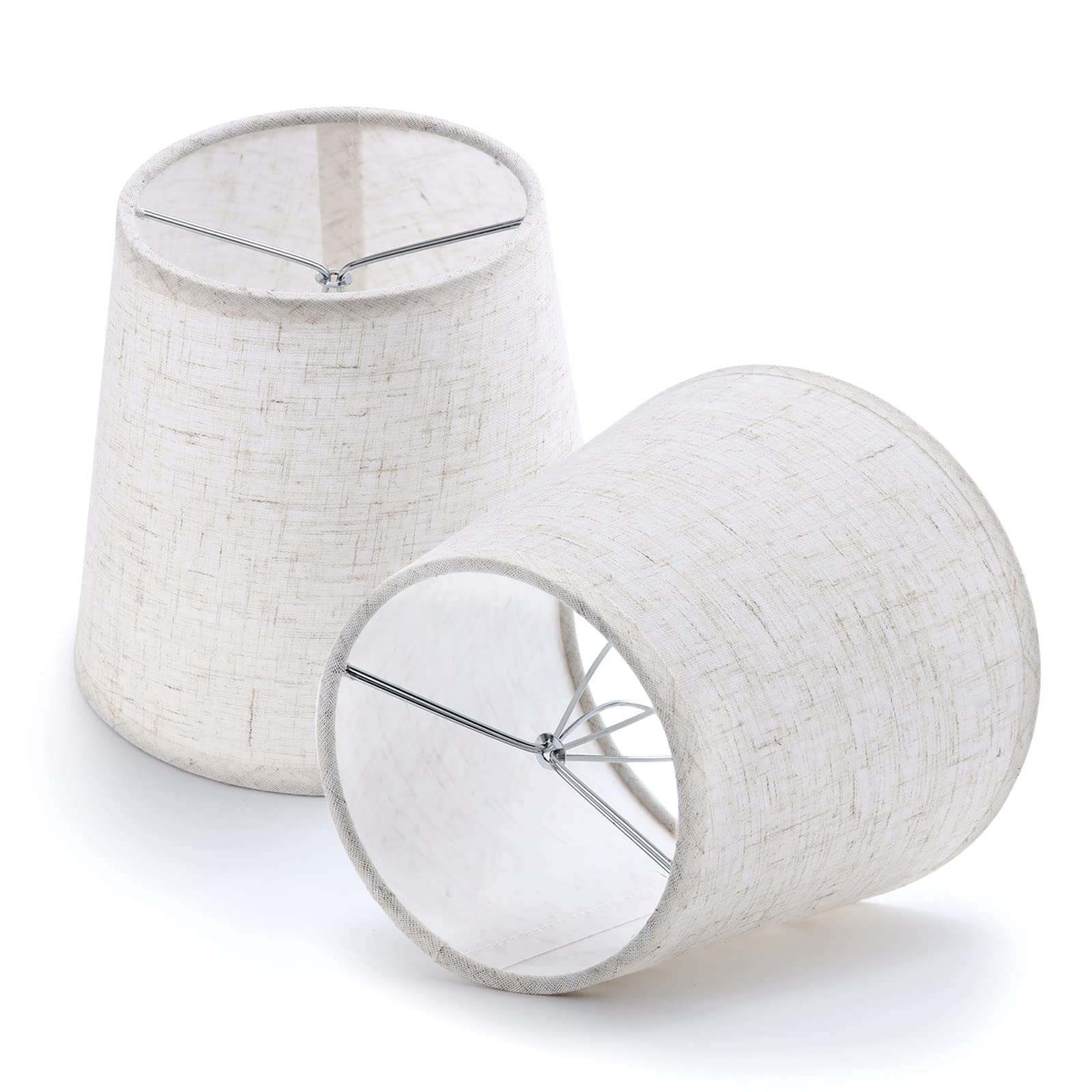 YISUN Chandelier Lamp Shades Set of 6, Beige Linen, 5.9in x 5.5in x 4.3in, Clip On, Hand Crafted for Bedroom and Dining