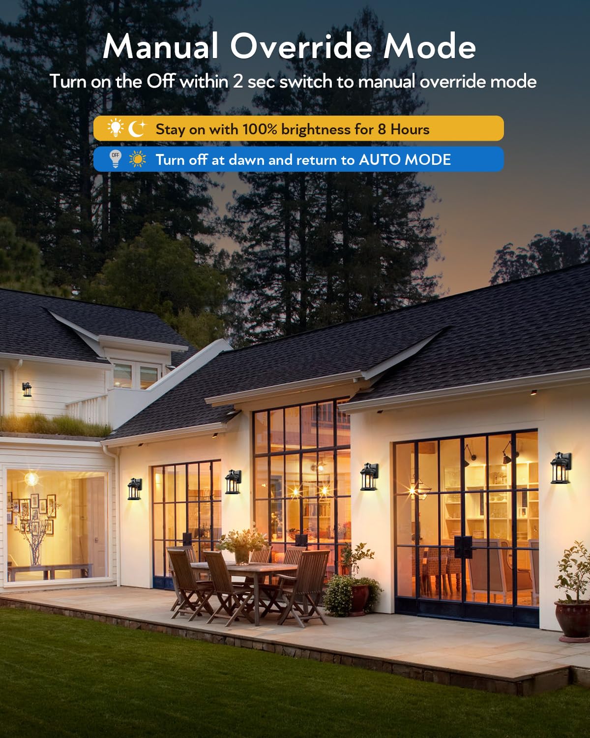 VIANIS Motion Sensor Outdoor Porch Light, Black Aluminum Waterproof Wall Lantern, Model V81101, 1-Pack