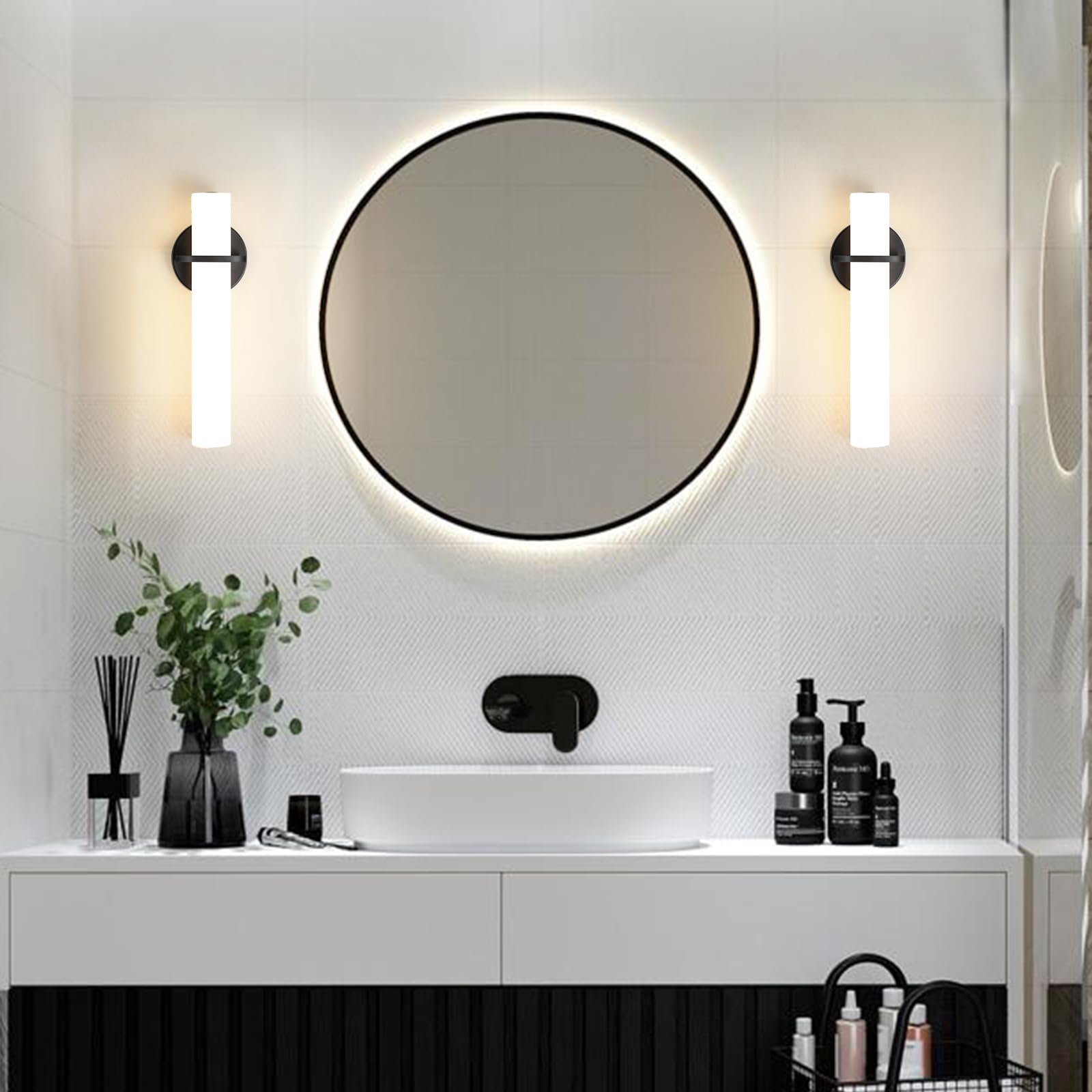 AIJIASI Wall Sconce Light Set of 2 - Dimmable LED, 15W, Black Metal, Acrylic Shade, Model 8001WL-14BK-US-2P