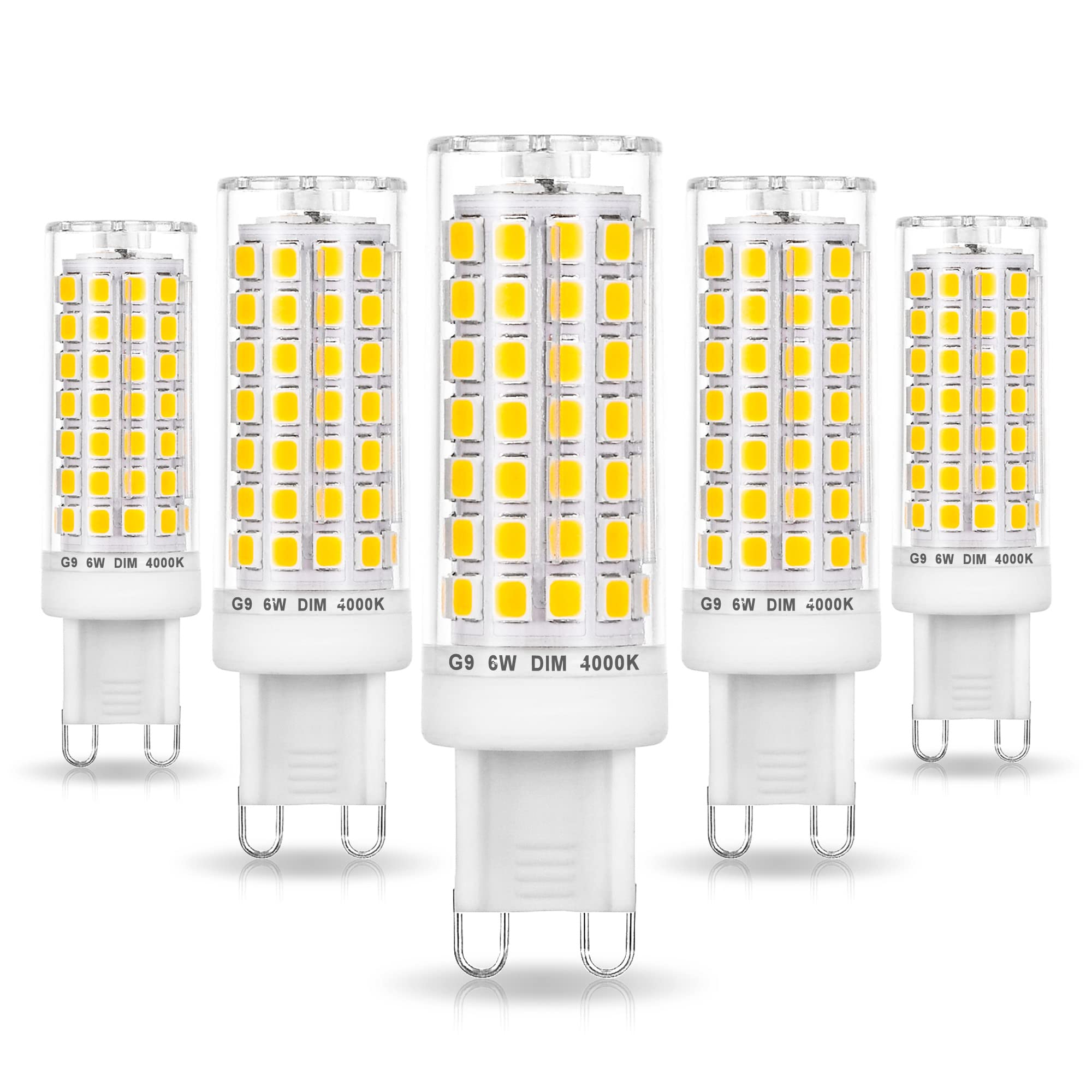 Ziomitus G9 Dimmable Led Bulbs 6W 4000K Natural White, 600Lm, 5-Pack, Halogen Replacement For Chandelier Lighting