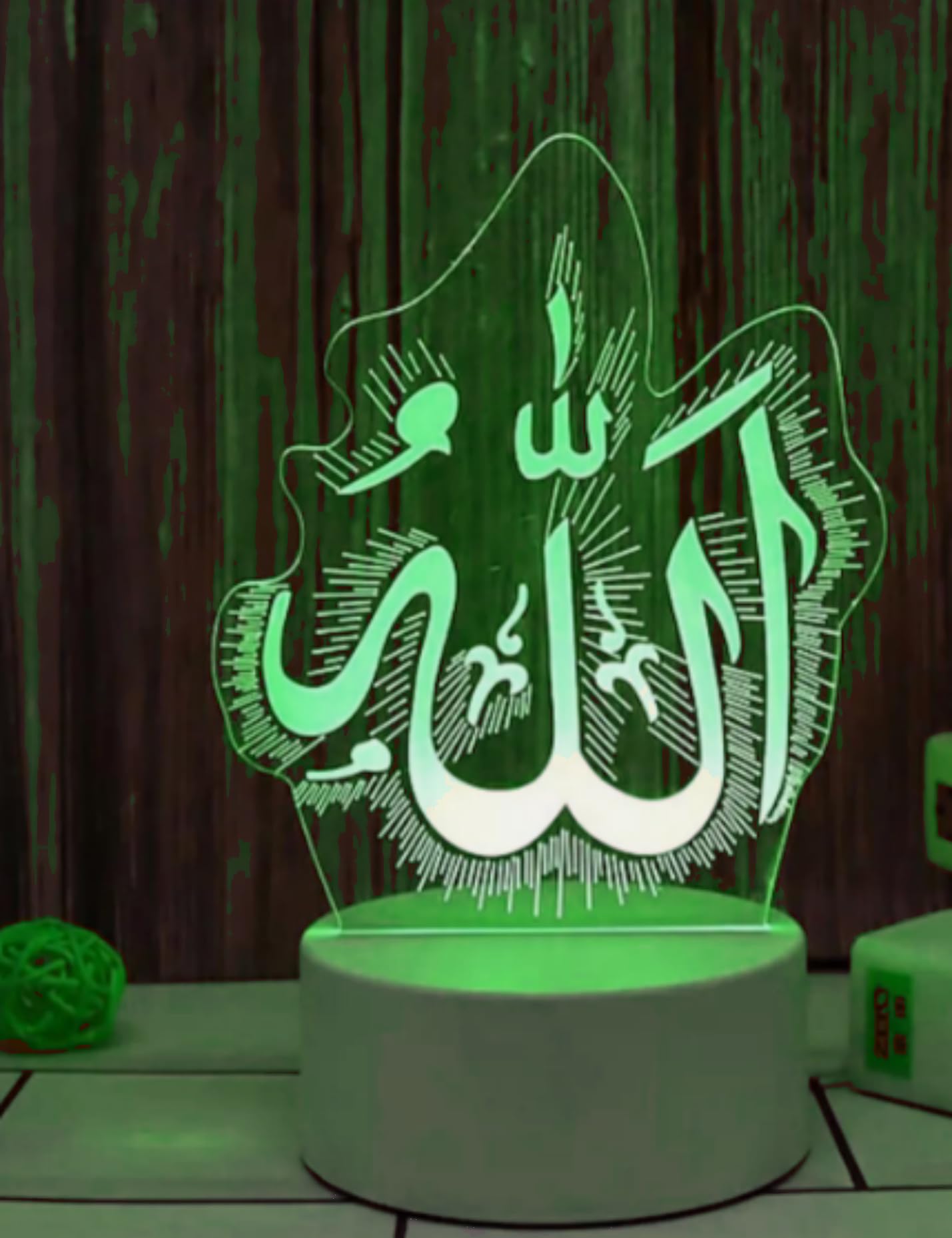Jinnwell 3D Muslim Allah Night Light Lamp Illusion Night Light 7 Color Changing Touch Switch Table Desk Decoration Lamps Gift Ac