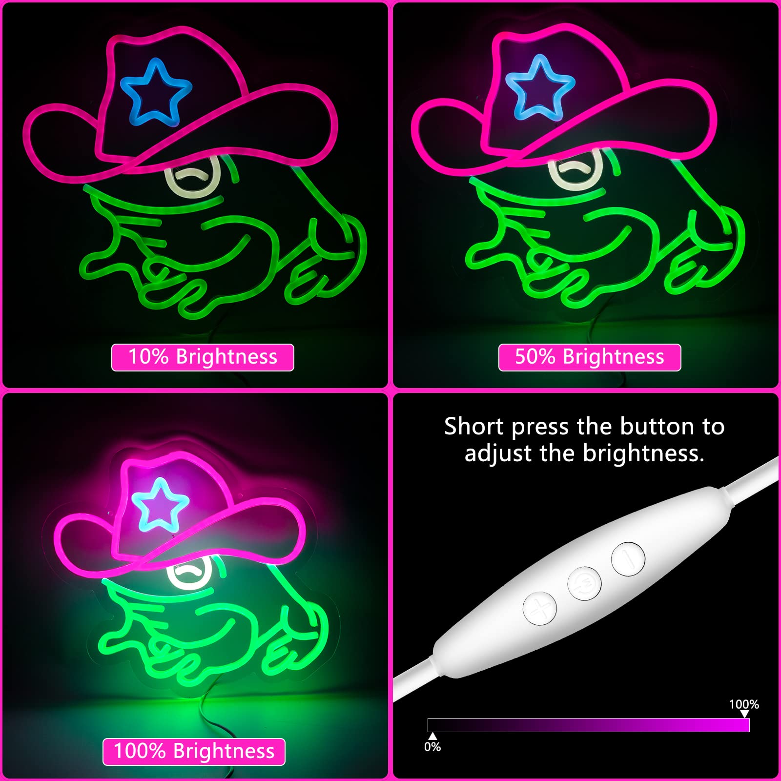 Moodlion Cowboy Hat Neon Signs For Wall Decor  Dimmable Frog Neon Art Sign Led Light Man Cave Cool Funny Bedroom Room Lights  Cute Neon Light Up Signs Frog Decorations Birthday Party Gifts
