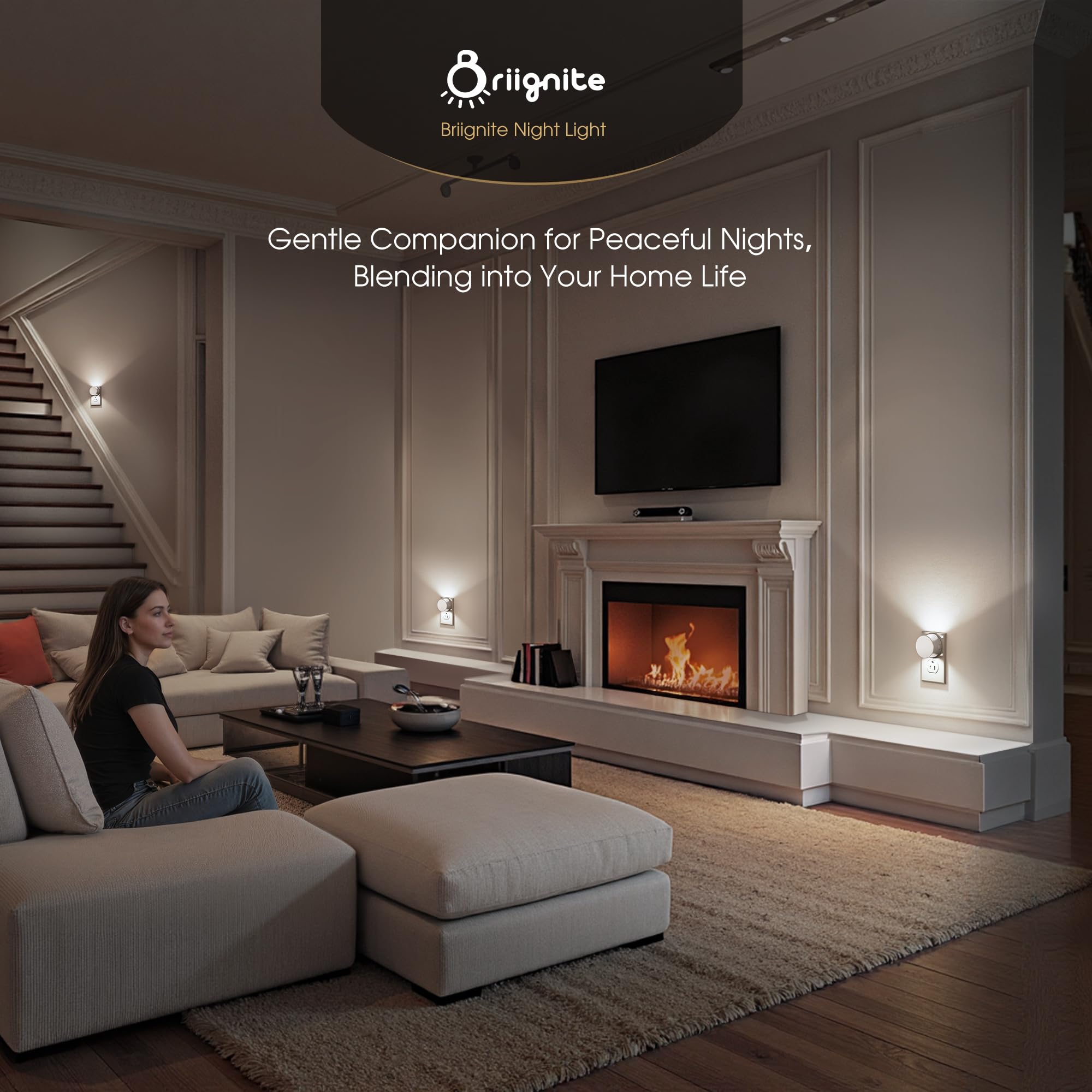 Briignite Night Light 2 Pack, Adjustable Brightness, Dusk to Dawn Sensor, Plastic, White Shade, Model BRGY11203WHUS