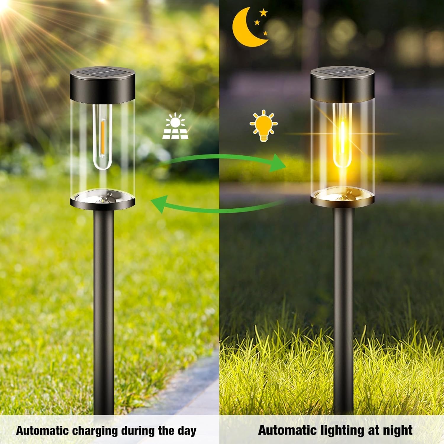 nipify LED Solar Pathway Lights, 12 Pack, Warm White, Waterproof, Auto On/Off, Model GS, Outdoor Garden Lighting