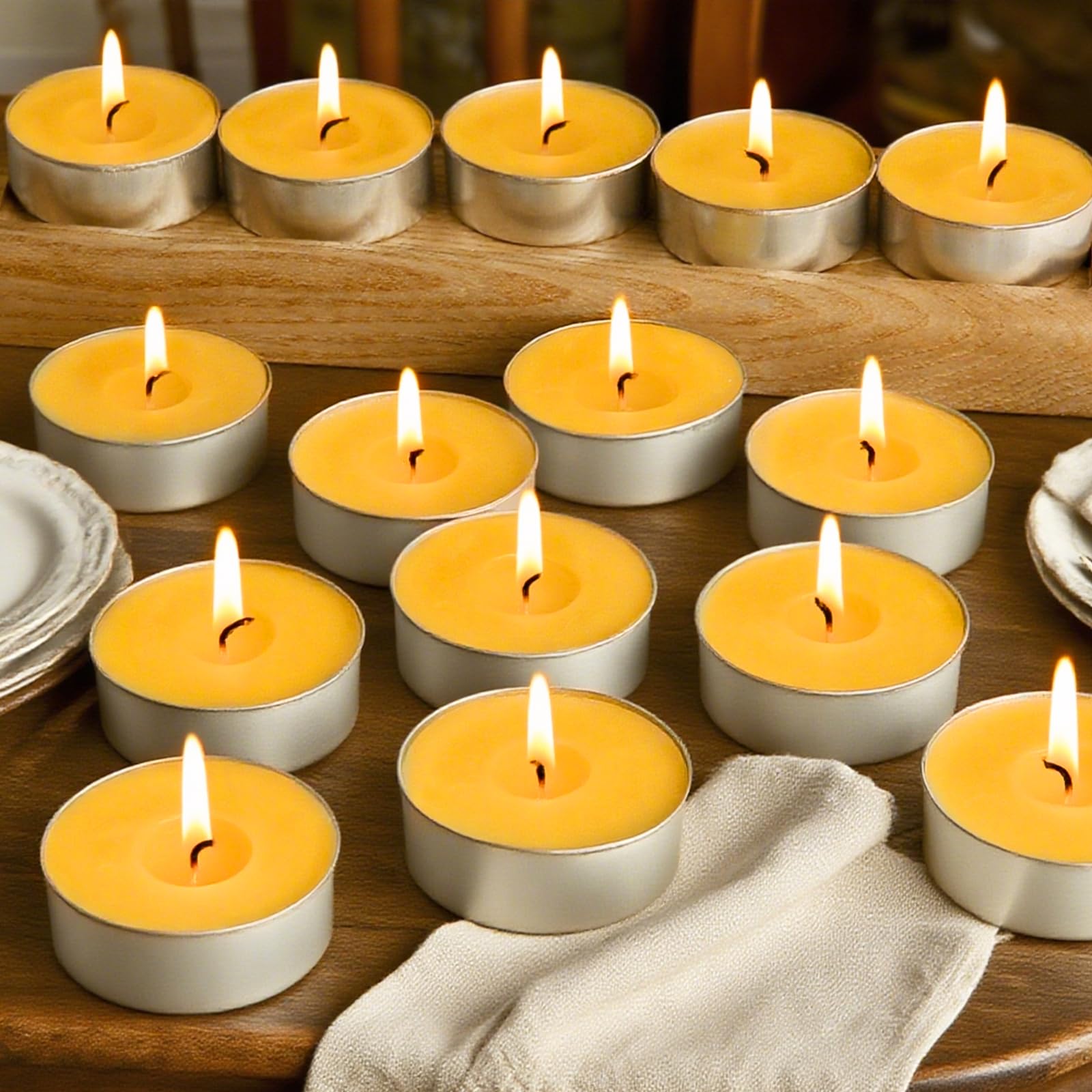 Beeswax Tea Candles in Cup  24 Pcs  Natural Beeswax Tealight Candles with 4 Hours Burn Time for Home Decor  Air Purification  Honey Scent Pure Bees Wax Tea Light Candle