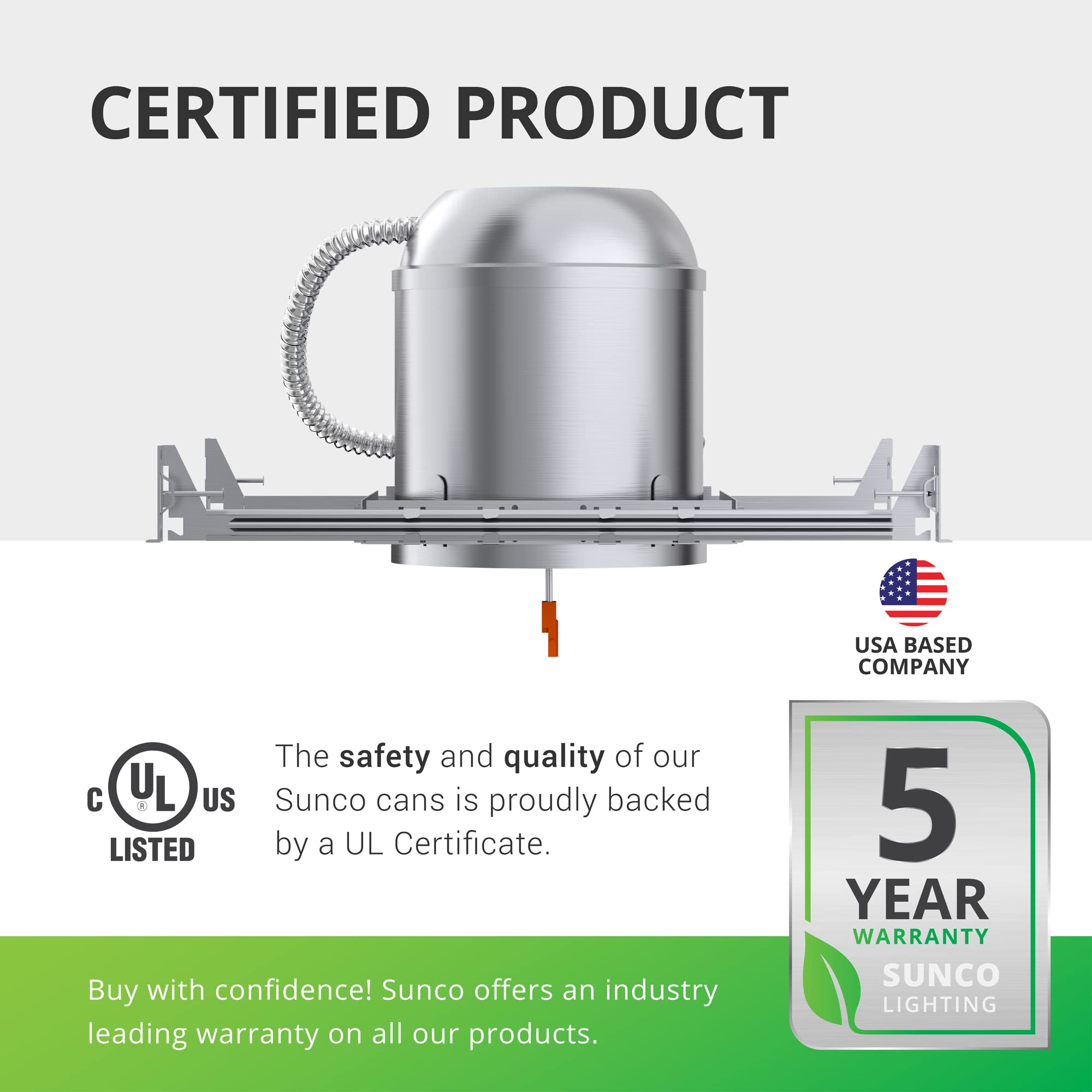 Sunco 6 Pack 6 Inch Recessed Lighting Housing Can Light New Construction, Air Tight Ceiling Can, 120-277V, Hard Wired, Tp24 Connector, Easy Install, Ic Rated, Ul Title 24 Compliant