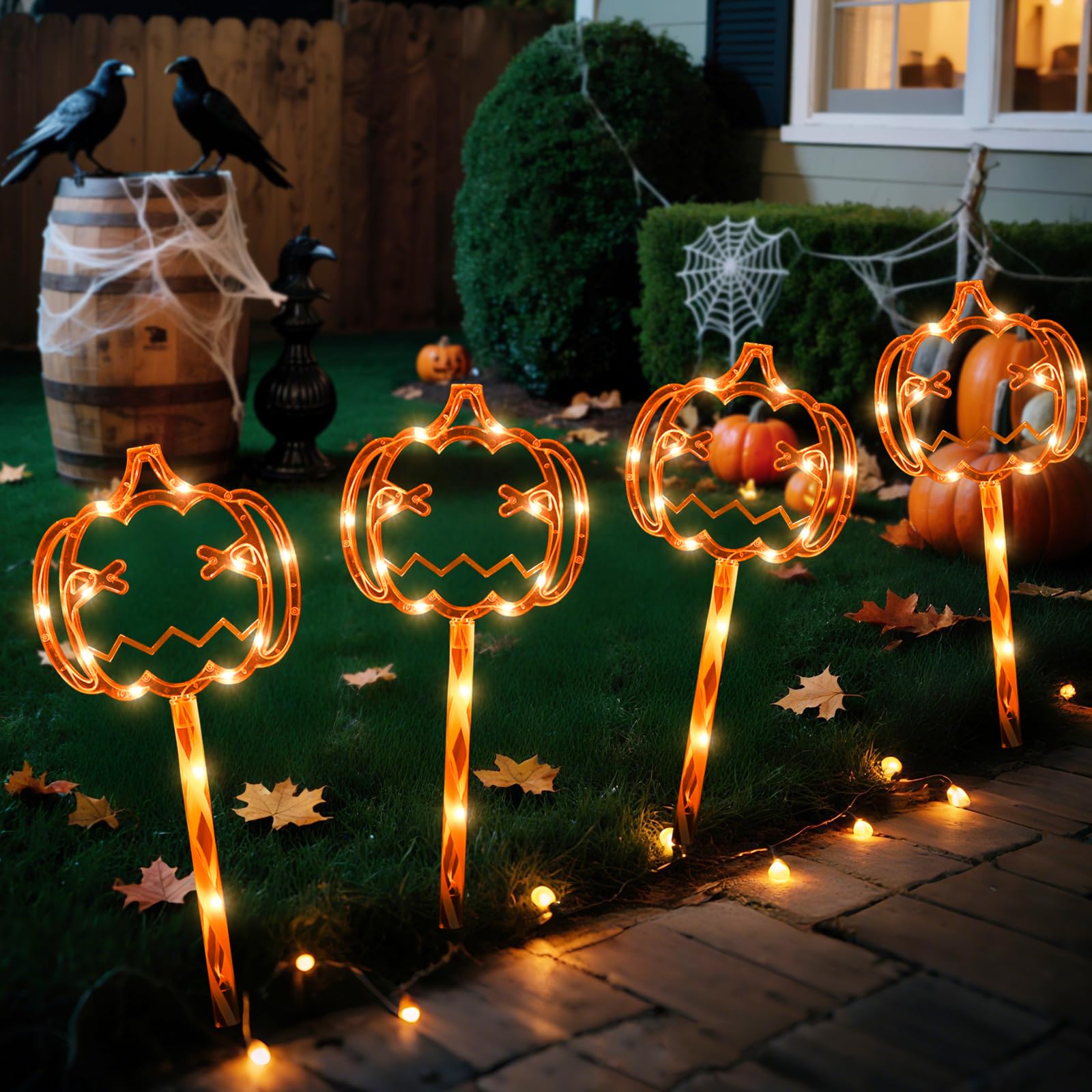 Lolstar Halloween Decorations  5 Pack Halloween Pathway Lights  Jack-O-Lantern Orange Pumpkin Lights For Walkway  Sidewalk  Garden  Yard  Lawn  Porch  Patio Outdoor Decor With Timer & 8 Lighting Modes