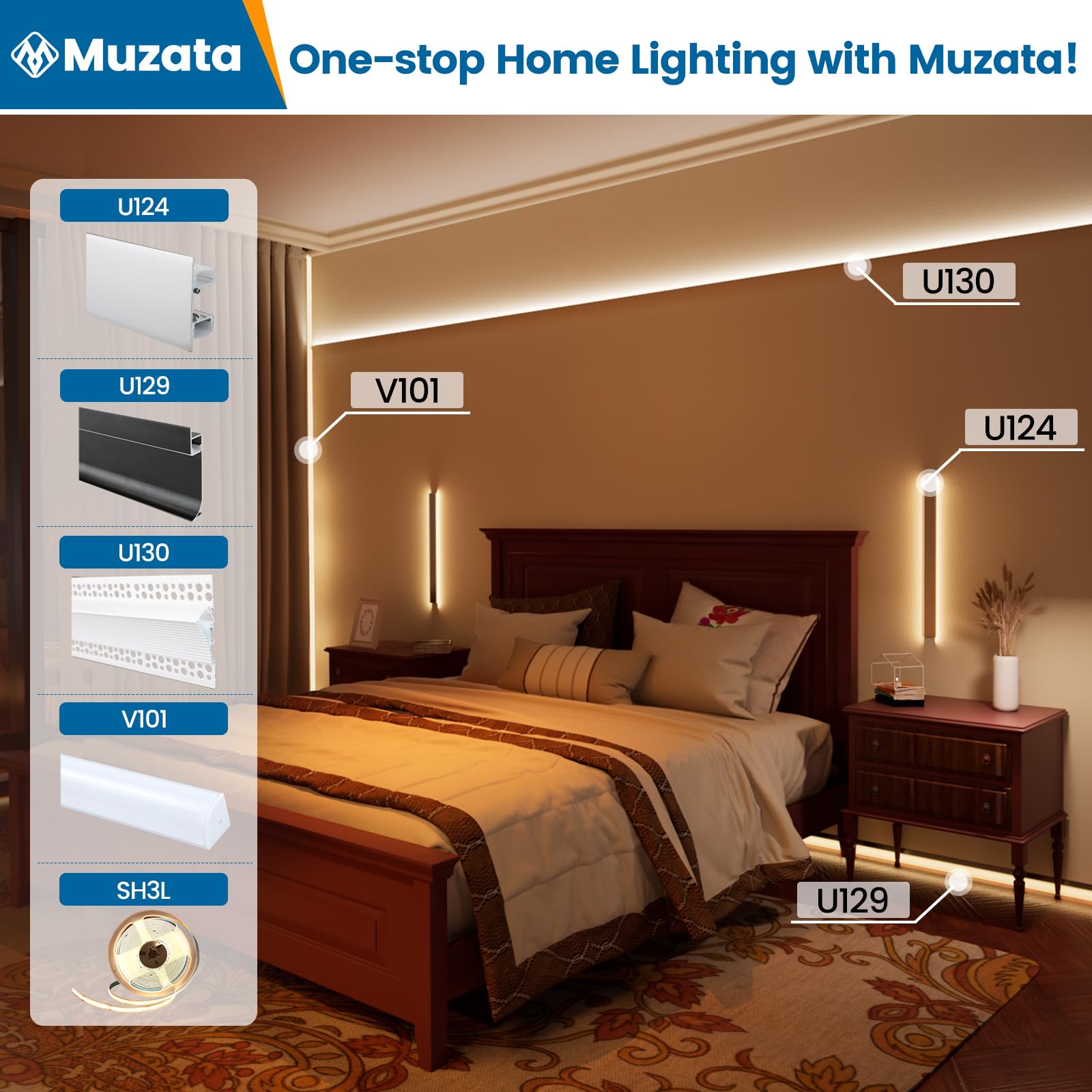 Muzata LED Diffuser Channel, 10Pack 6.6FT/2M, Aluminum, V101, White Cover