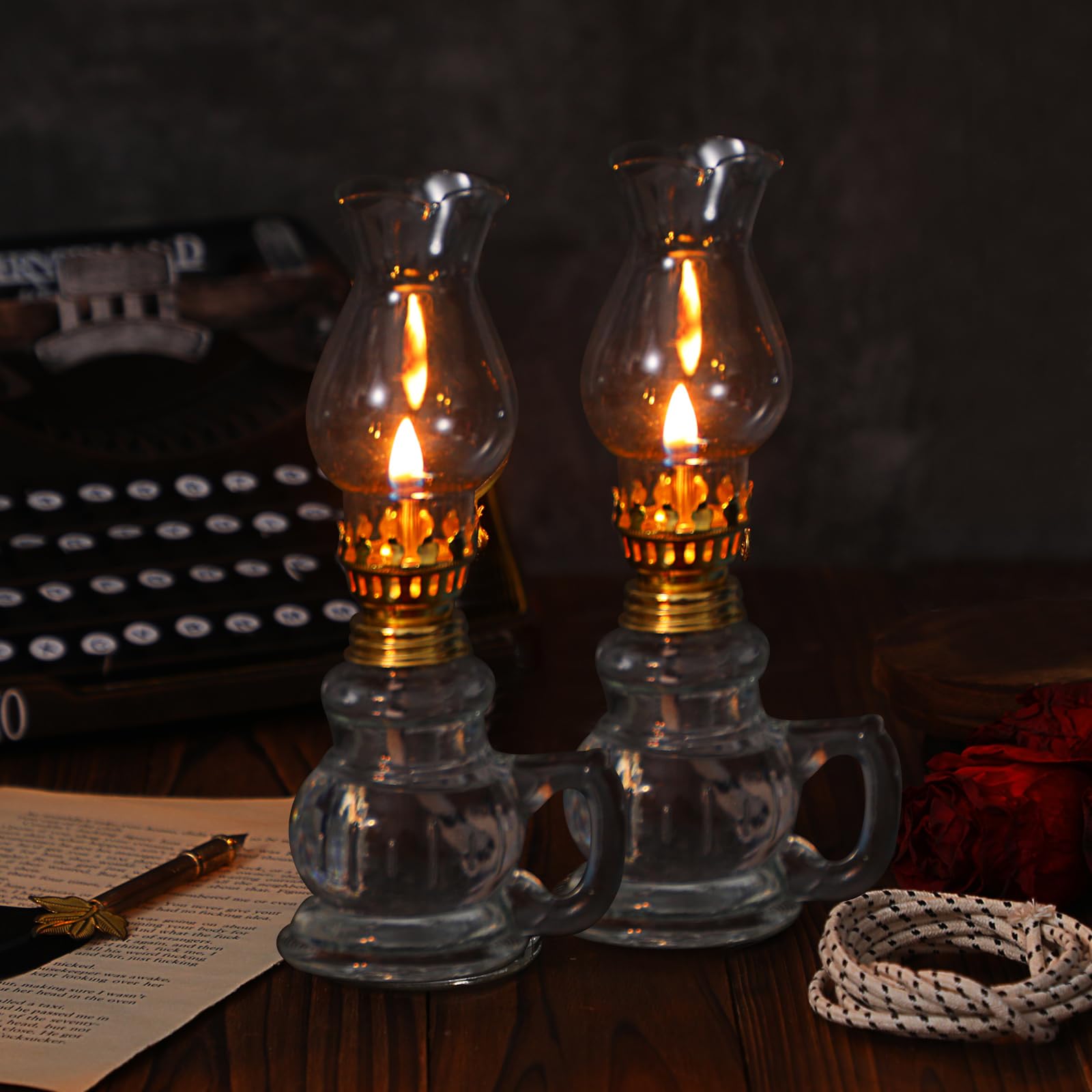 Yexiya 2 Pieces Rustic Oil Lamp Lantern Large Classic Kerosene Lamp Vintage Glass Kerosene Lamp Chamber Oil Lamps With 6.6 Ft Extra Oil Lamp Wick For Indoor Use Home Decor Lighting (Fresh)