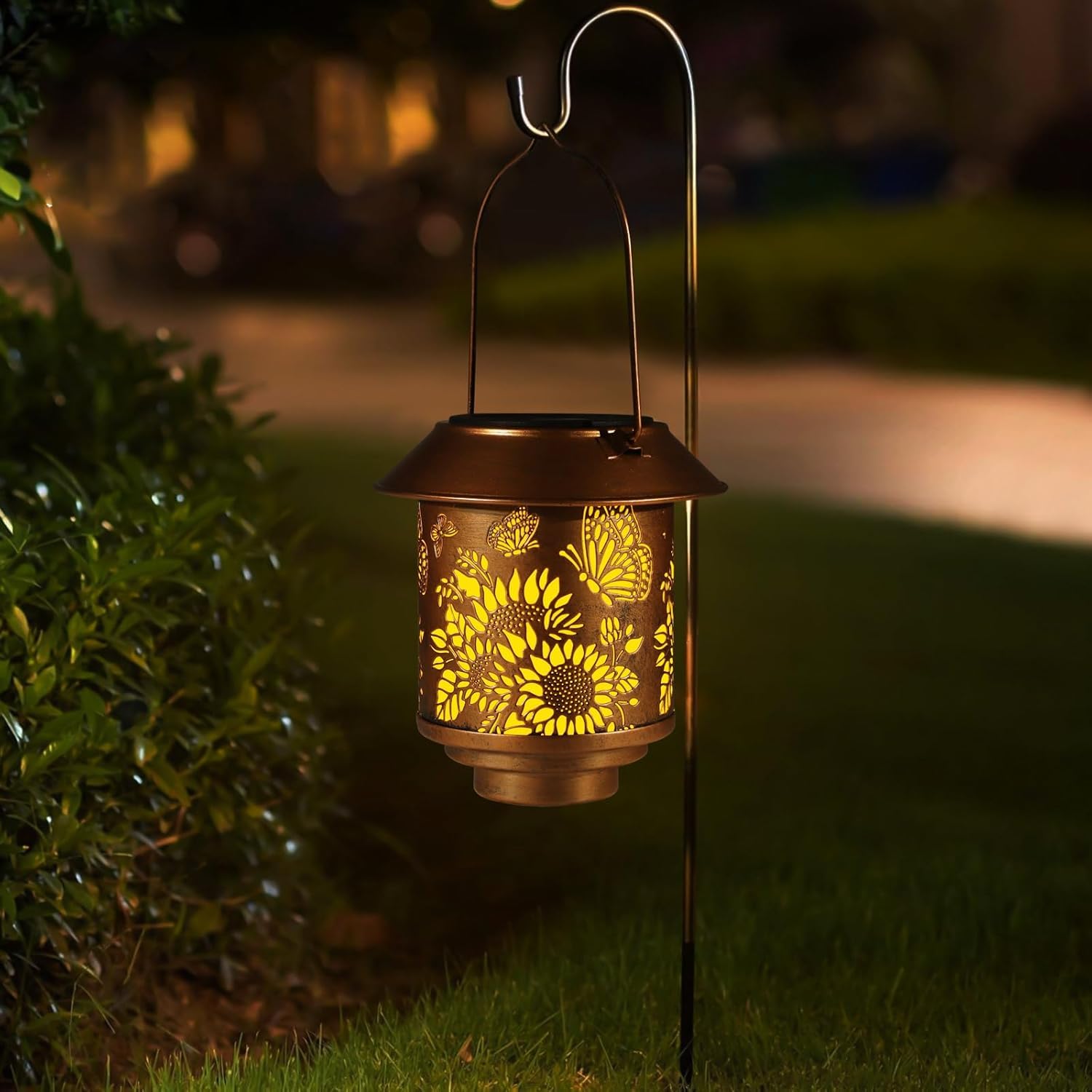 Doogarden Solar Lantern Outdoor Hanging Metal Garden Decor, Waterproof LED, Bronze, Butterfly, Model D-MTD102
