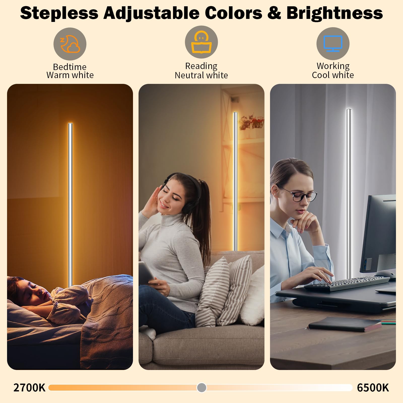 Rgbw Floor Lamp, Smart Led Corner Lamp With Wifi App Remote Control, Compatible With Alexa, 2700K-6500K Color Changing Standing