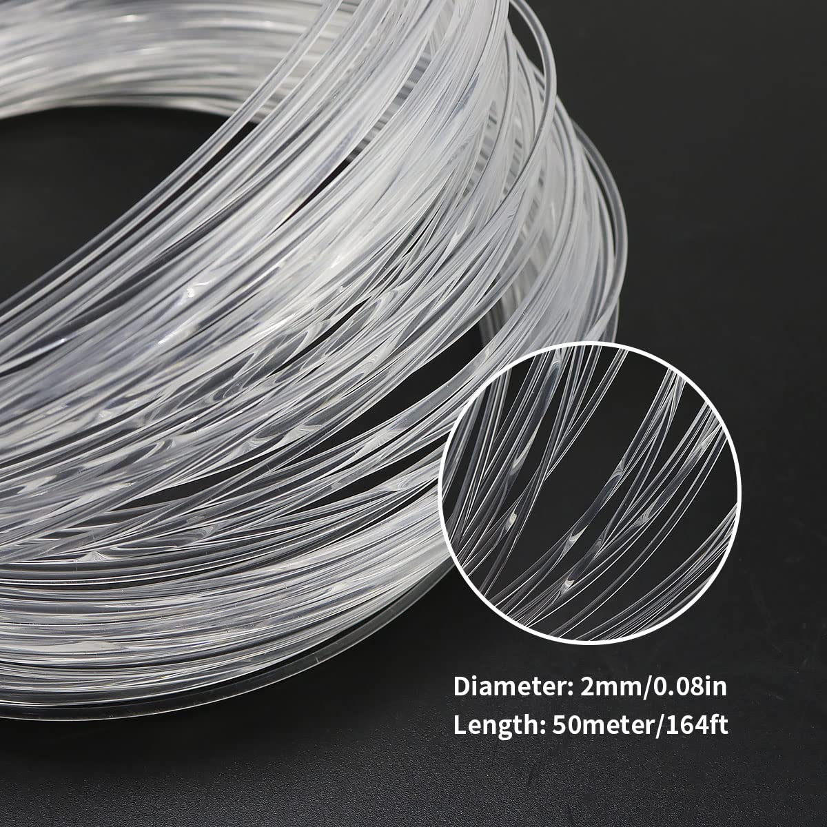 Azimom 50M End Glow Fiber Optic Cable Roll, 2Mm Pmma For Star Ceiling Led Lighting