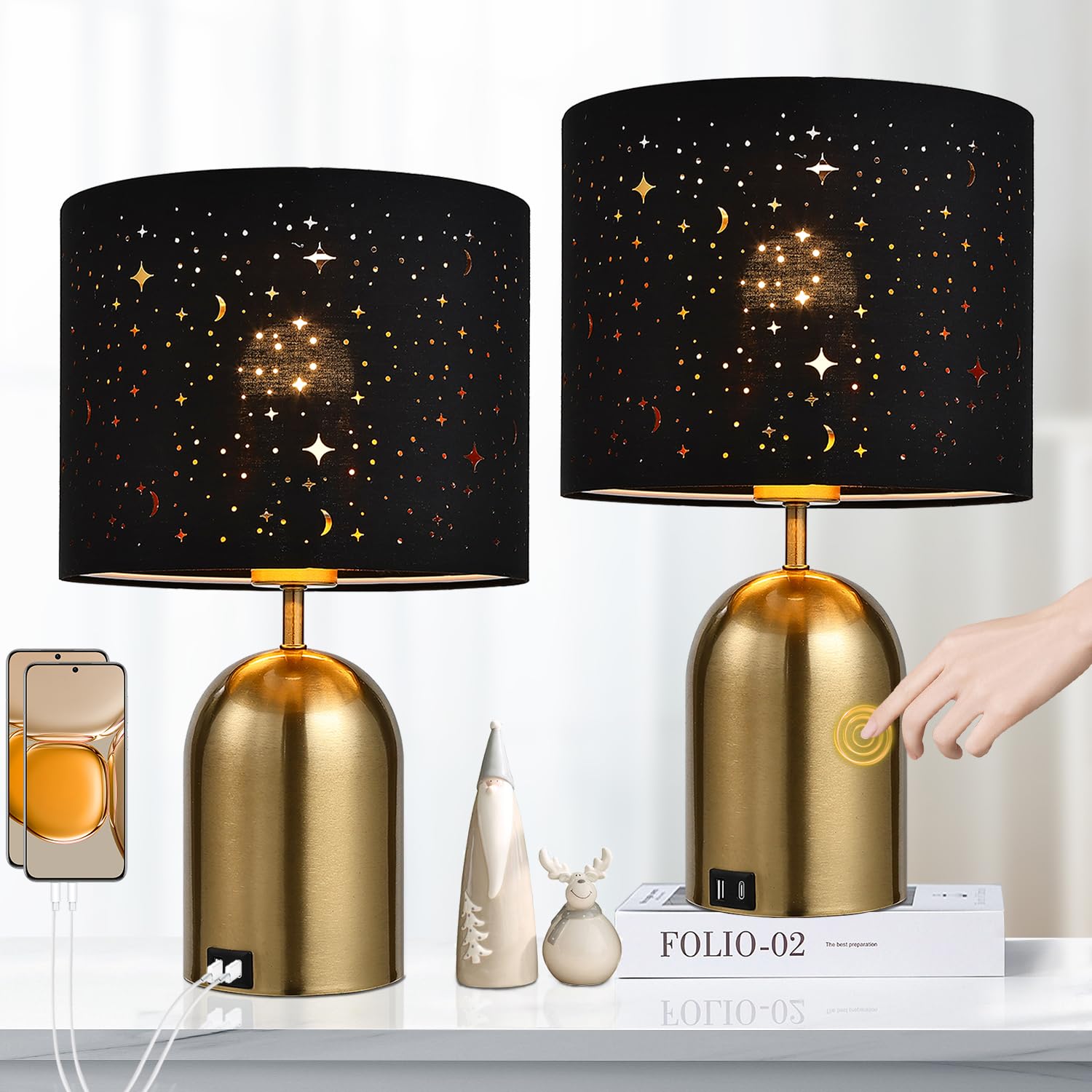 Table Lamps Touch Control 3-Way Dimmable Lamps Touch Lamps for Nightstand Bedside Bedroom Set of 2 Small Modern Table Lamp Black