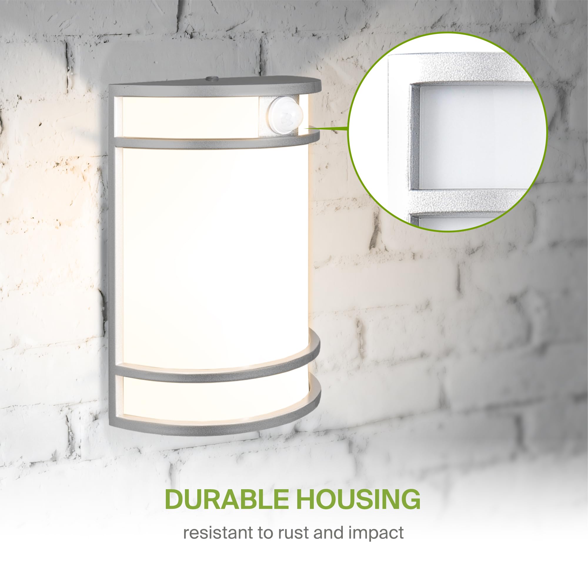 Asd 10 Inch Led Outdoor Wall Mount Light Fixture With Motion Sensor - Brushed Nickel Wall Sconce Lighting - 15W 120-277V 3000K 4