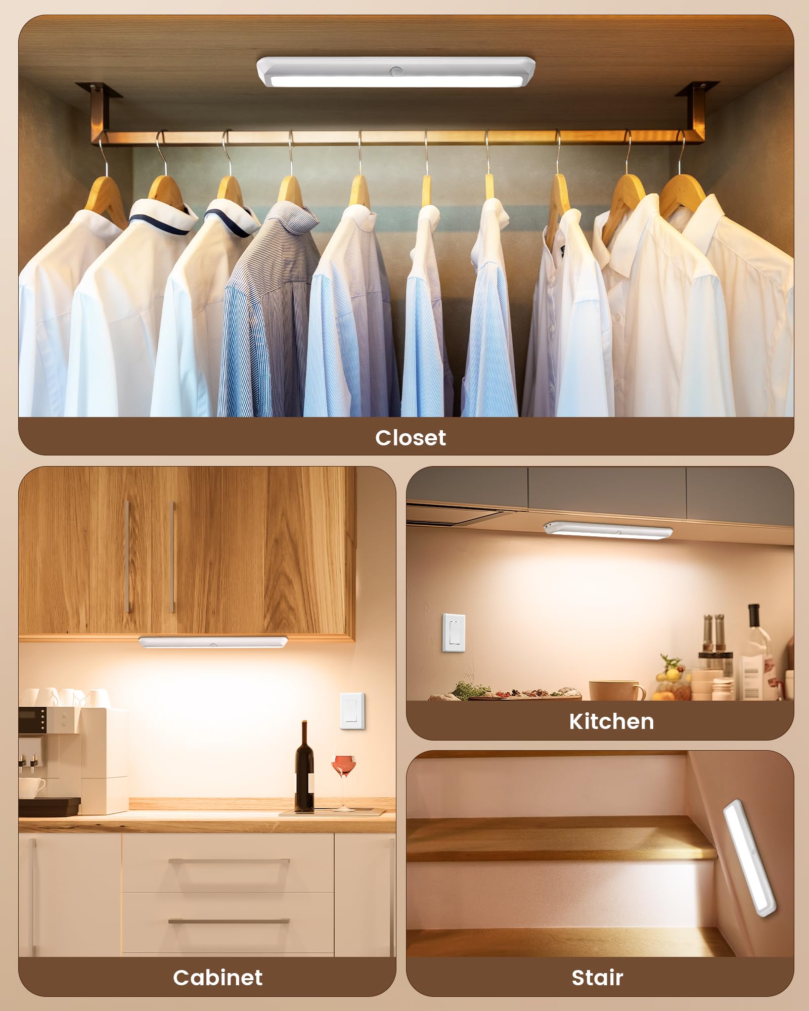 SURAIELEC Rechargeable Under Cabinet Light, 6500K, 150LM, Wall Switch & Motion Sensor, White, Model UUCL11A, 1-Pack