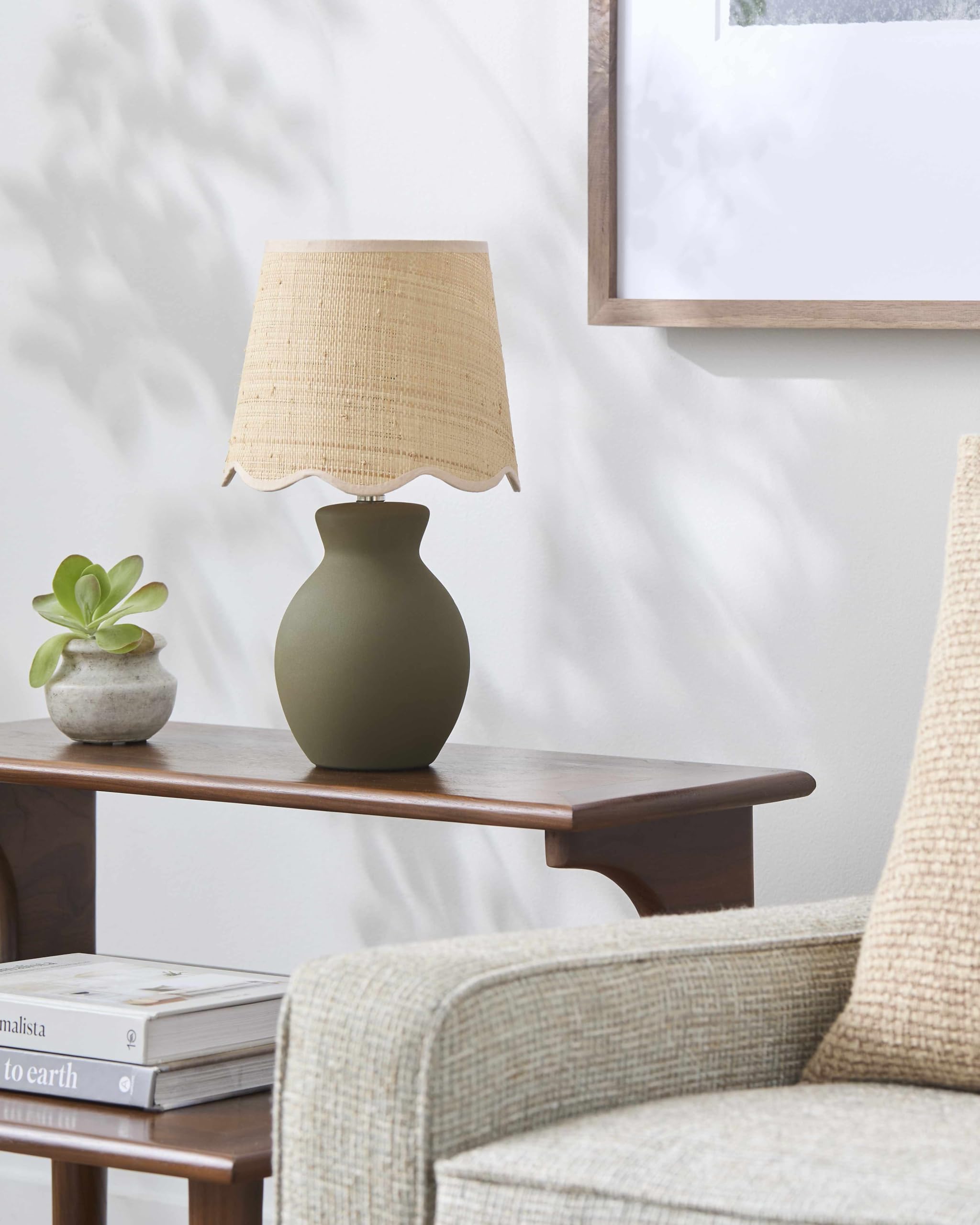 Boutiquerugs Salgareda Boho Ceramic And Jute Bedside Table Lamp For Bedroom Nightstand - End Side Lighting For Living Room - Sha