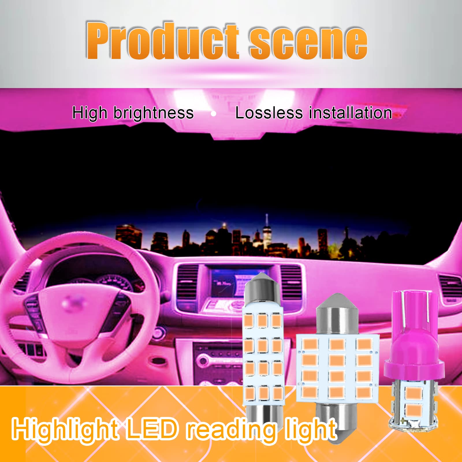 Yogeier Car Led Bulb, Pink, 24 Sets, Compatible With All Vehicles, Wide Range Of Applications, Easy Installation