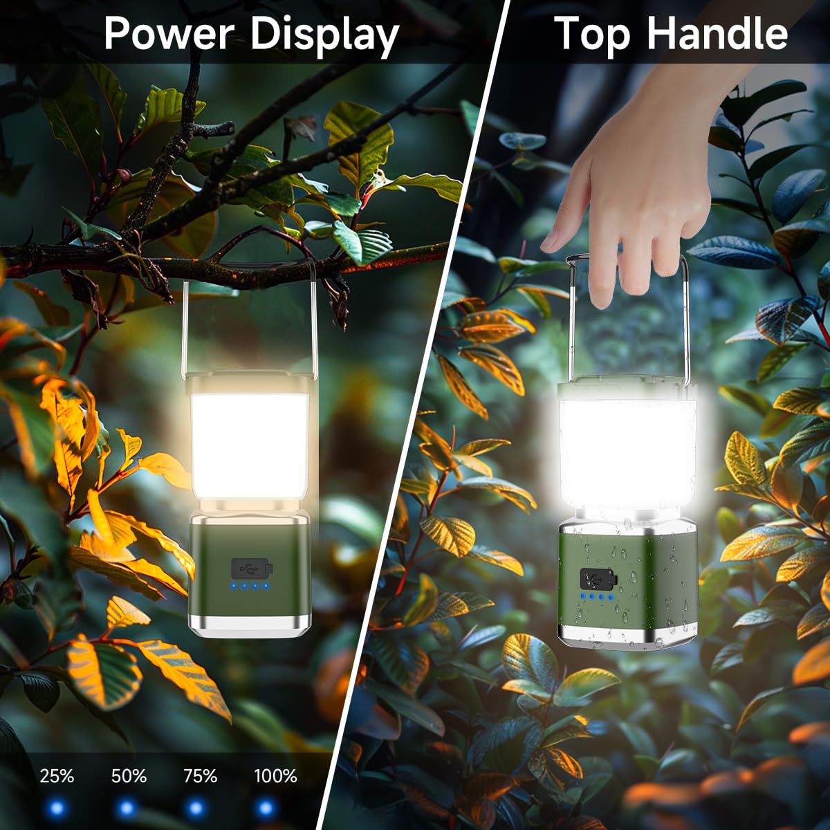iToncs LED Camping Lantern, Rechargeable, Waterproof, 4 Light Modes, Dark Green, 10 Pack, Model 507