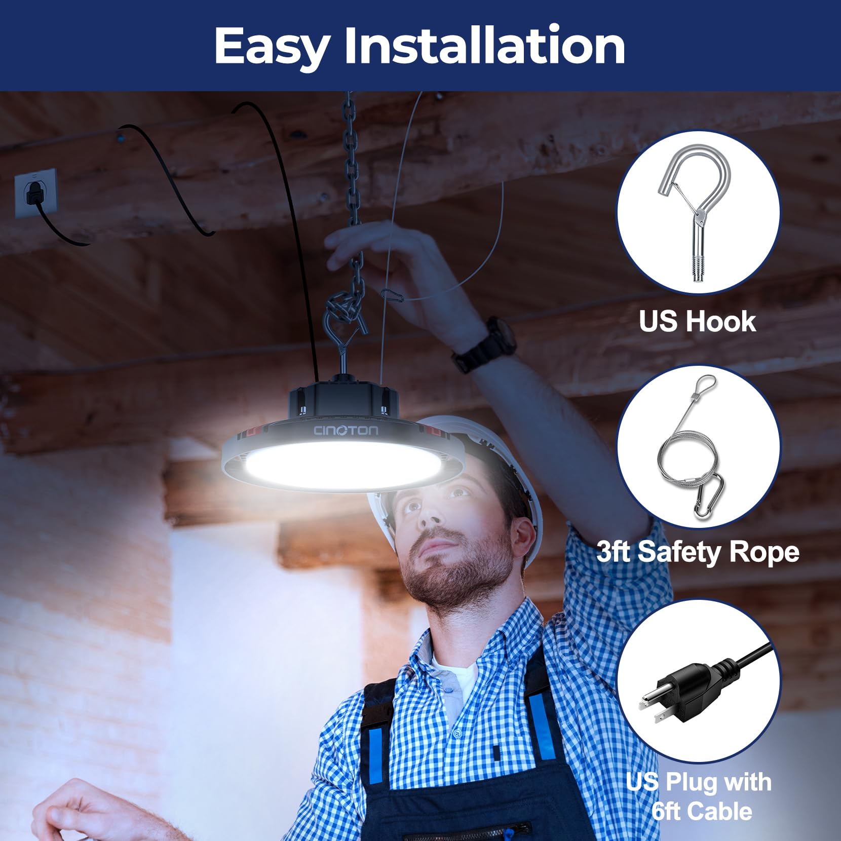 Cinoton 210W Ufo Led High Bay Light  Aluminum Led Shop Lights With 31500Lm  5000K Commercial Bay Lighting For Warehouse Garage Workshop Factory  6  Cable & Safety Rope  Etl Listed 4 Pack