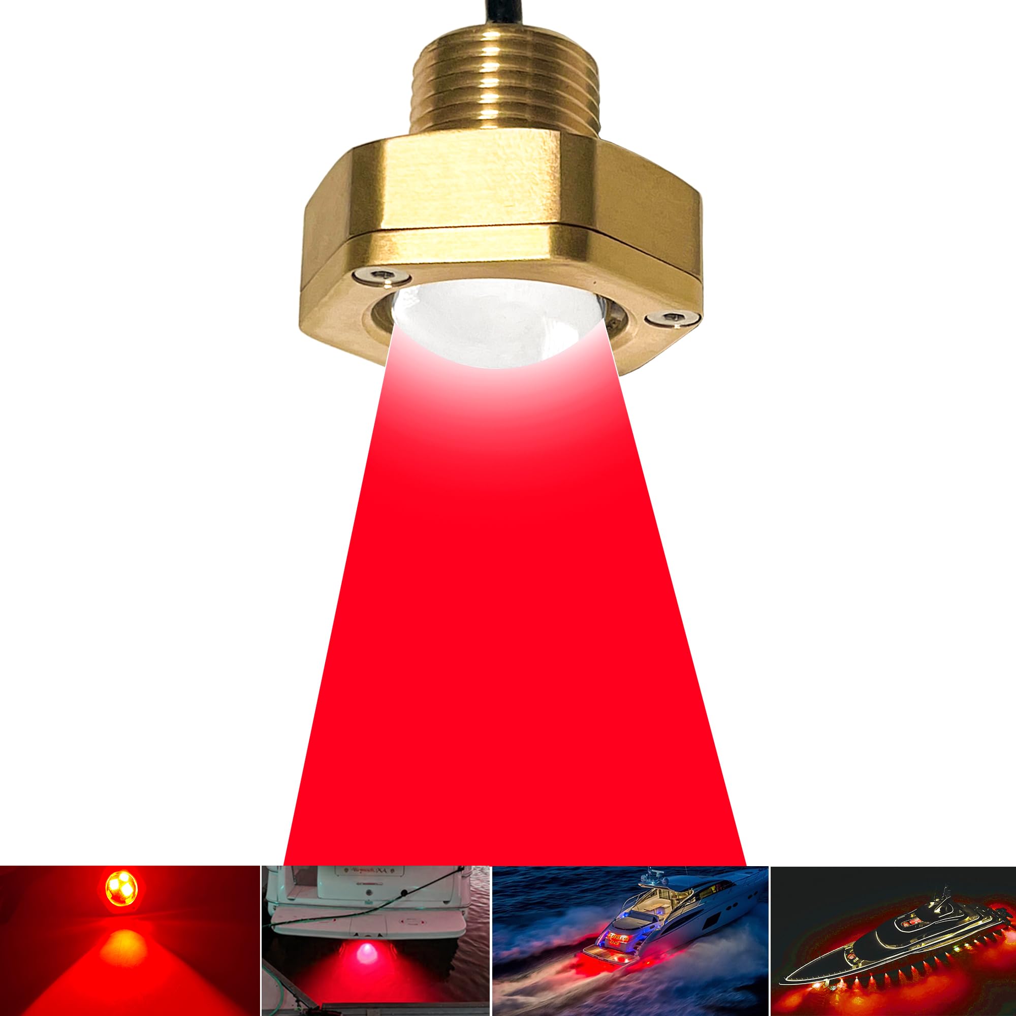 Kingshowstar Boat Drain Plug Light, IP68 Waterproof, 40W, 4100LM, 1/2in NPT, Red, Model KS-R1, Smart Cooling System, RF