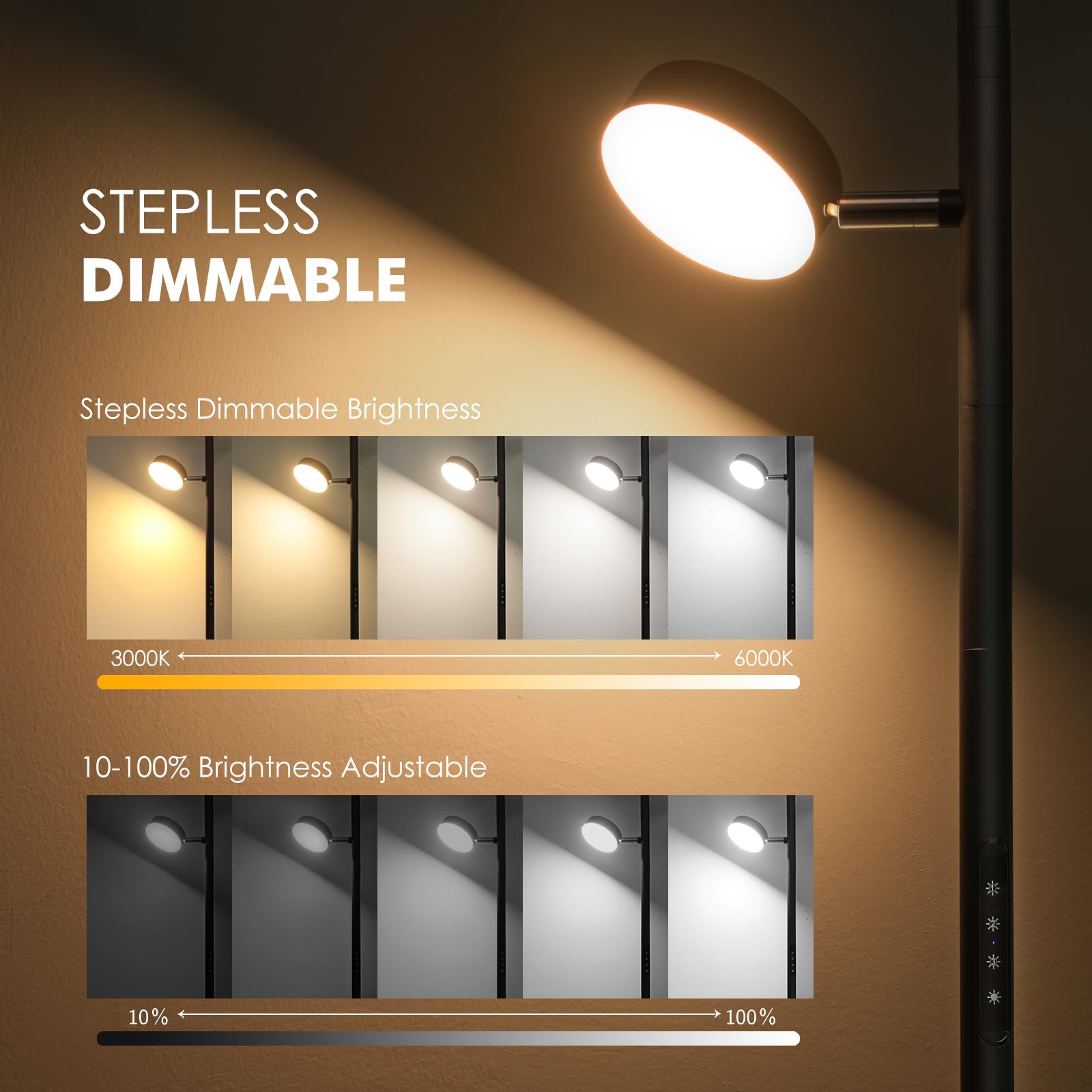 JUNNAI LED Tree Floor Lamp, 30W Dimmable Tall Standing Lamp with Remote & Touch Control Timer,4 Color Temperatures 3000K-6000K,3