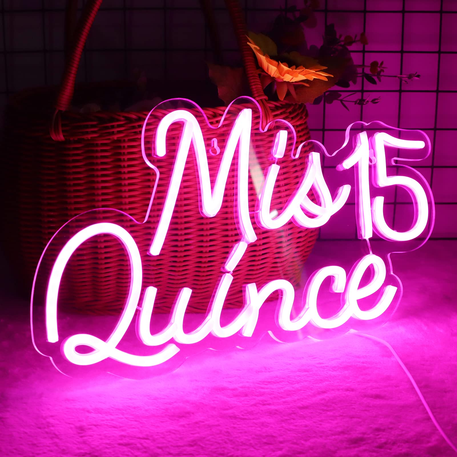 Jfllamp Mis 15 Quinceanera Neon Sign - Pink Led Wall Decor For Birthday & Christmas Party