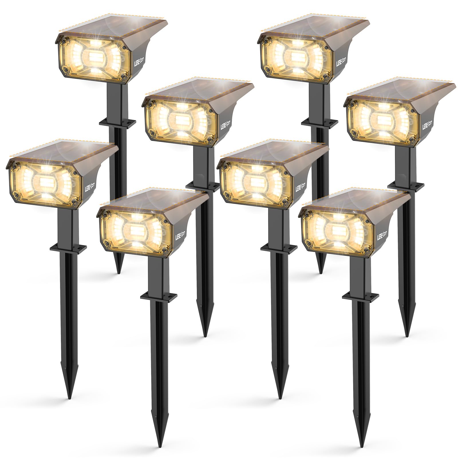 LEREKAM Solar Outdoor Lights, 40 LEDs, 3 Brightness Modes, 360° Adjustable, Warm White, 8 Pack, Model C2, Waterproof