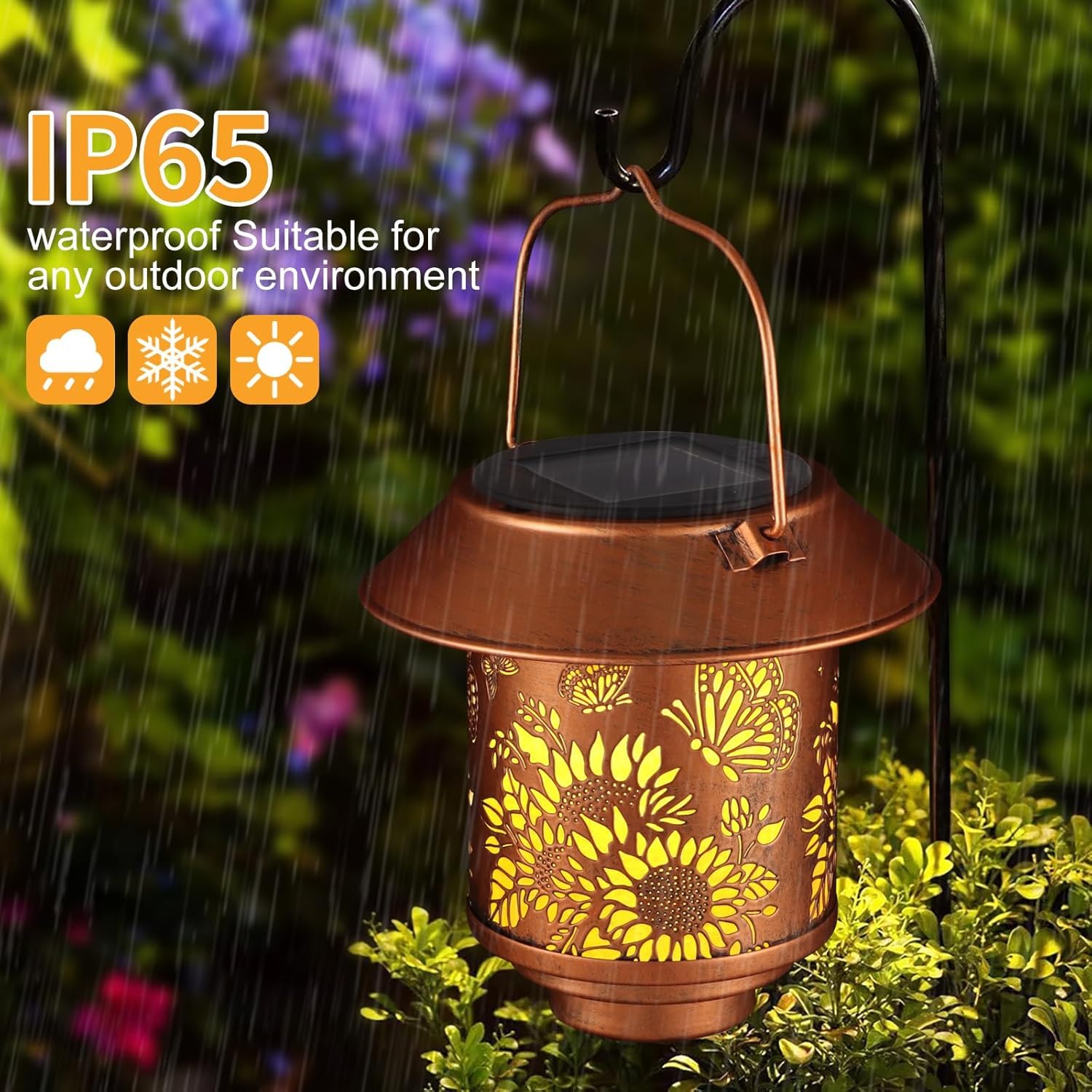 Doogarden Solar Lantern Outdoor Hanging Metal Garden Decor, Waterproof LED, Bronze, Butterfly, Model D-MTD102