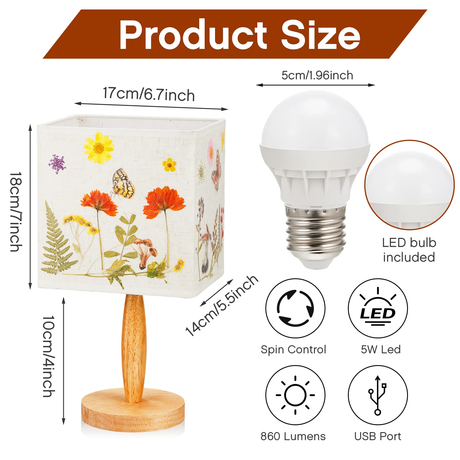 Hortsun Pressed Floral Lamp - Vintage White Bedside Lamp for Bedroom & Office Decor, Model 6c1d11fa, 1 Pcs, Vibrant Style