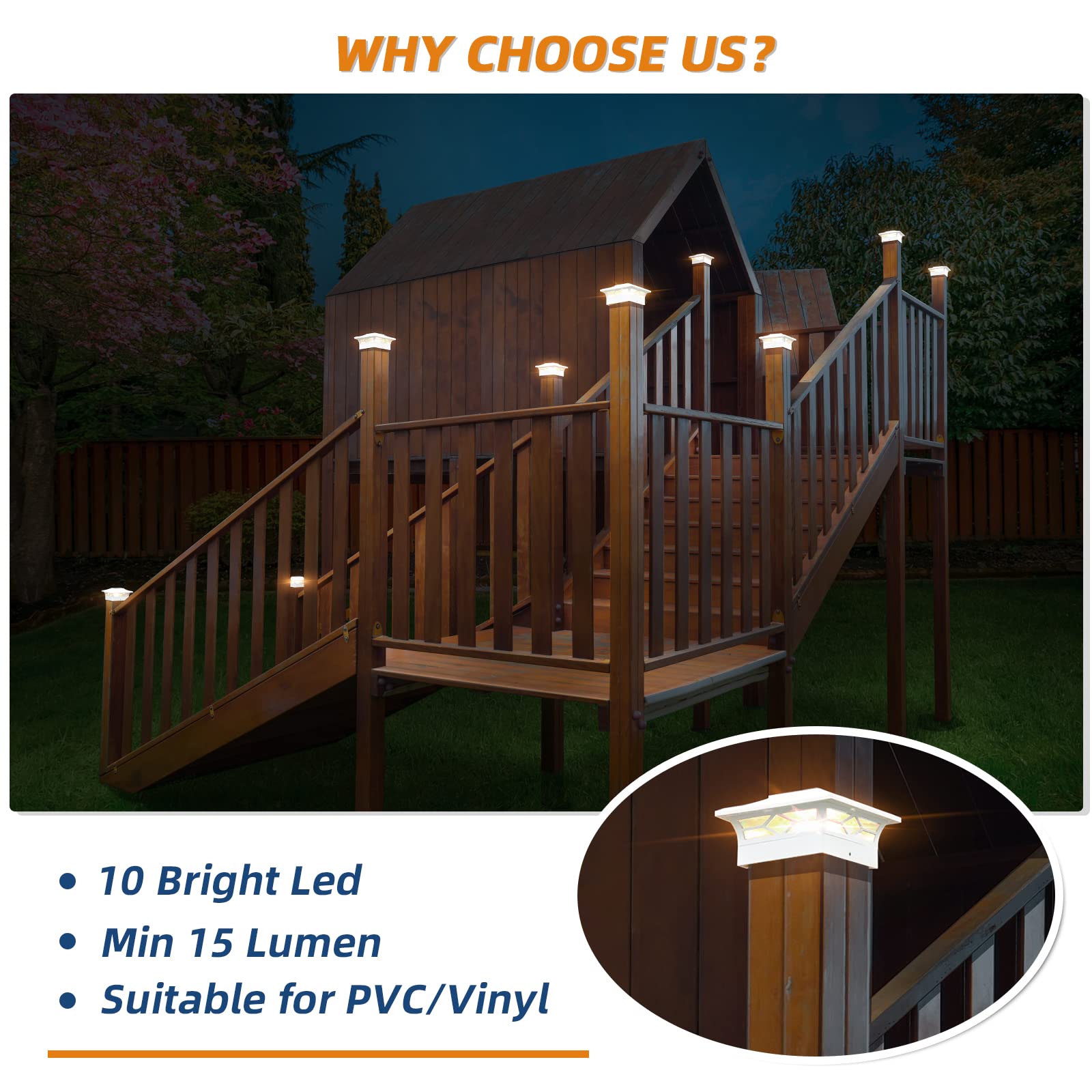 Aponuo 4X4 Post Solar Lights, 12 Pack, Waterproof, Auto On/Off, White, Model Tz13-W12