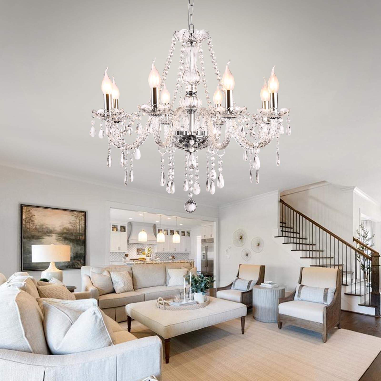 Baotree Modern Elegant 8 Lights K9 Crystal Glass Chandelier Pendant Ceiling Lighting European Style For Dining Living Room Bedro