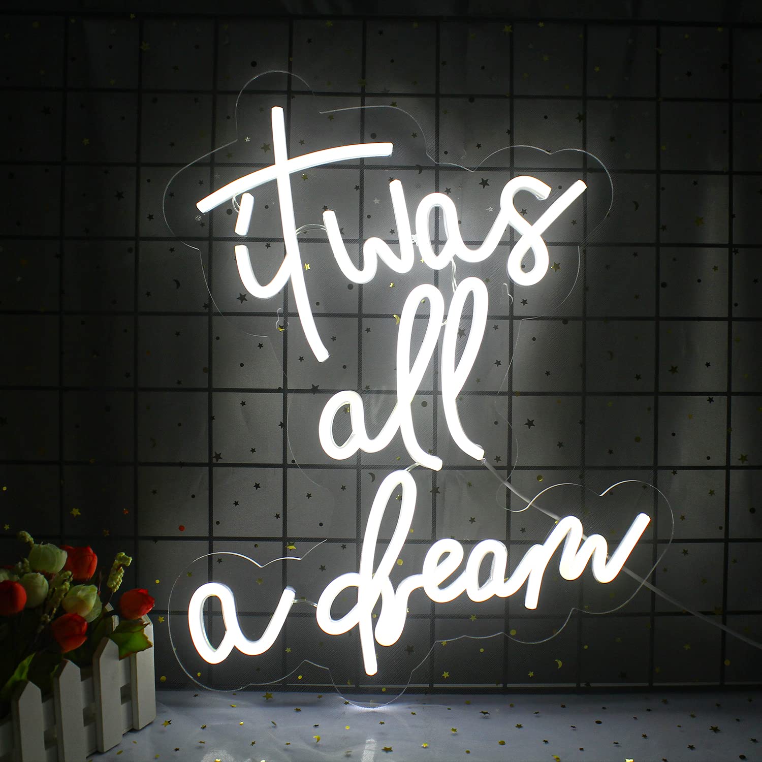 LUCUNSTAR Neon Sign - It Was All A Dream LED Wall Decor - White Dream Light for Bedroom, Office, Cafe, Wedding, Party