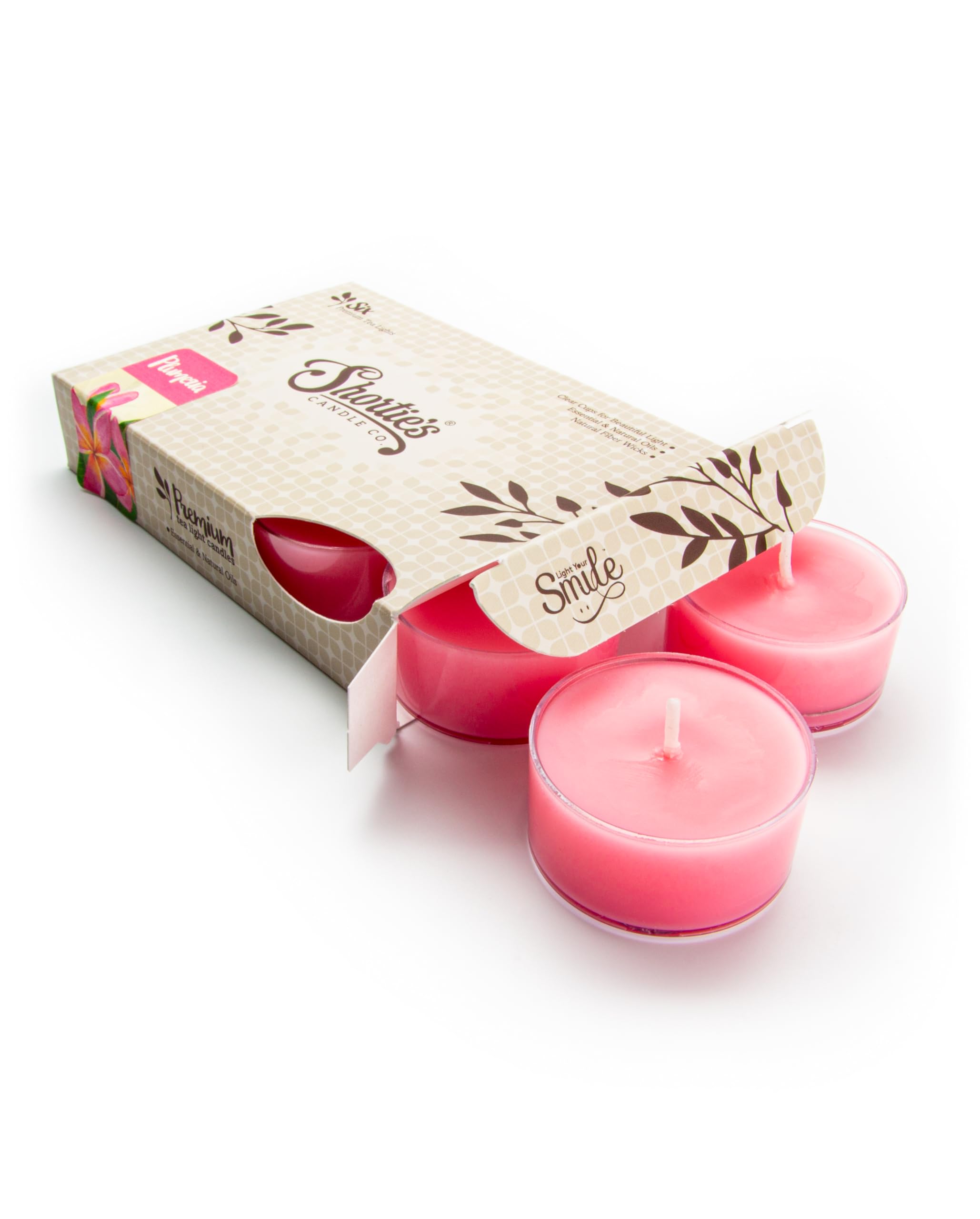 ShortieS Candle Company Pure Plumeria Tealight Candles - 6 Pink Scented Tea Lights - enhanced Paraffin Wax - Made In The Usa