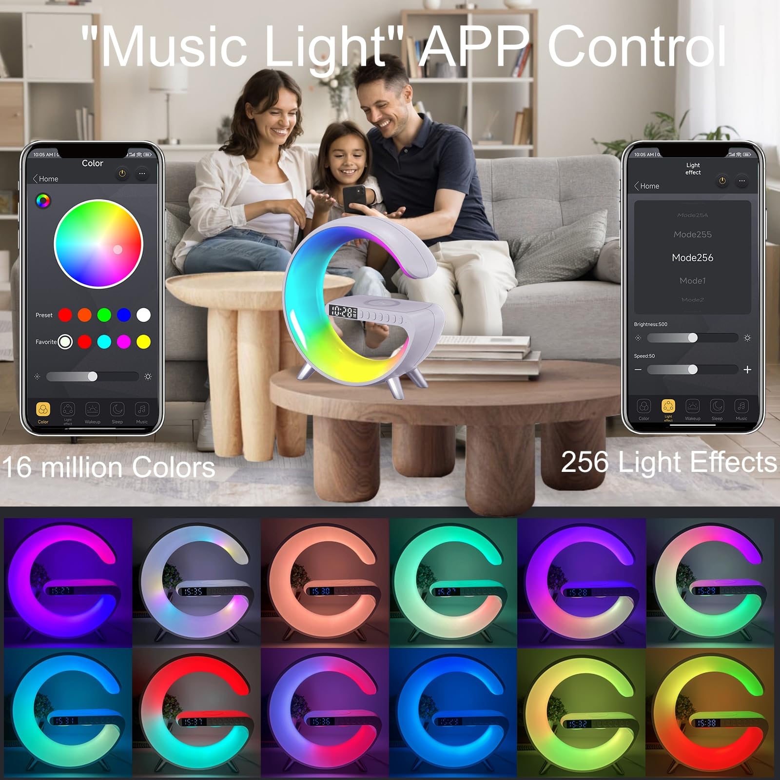 Treligate Table Lamp With Wireless Charger, Atmosphere Lamp With White Noise, Smart Light Sound Machine, Bluetooth Speaker With Alarm Clock, App Control Night Light Lamp For Bedroom?Large G ?Nh-69?