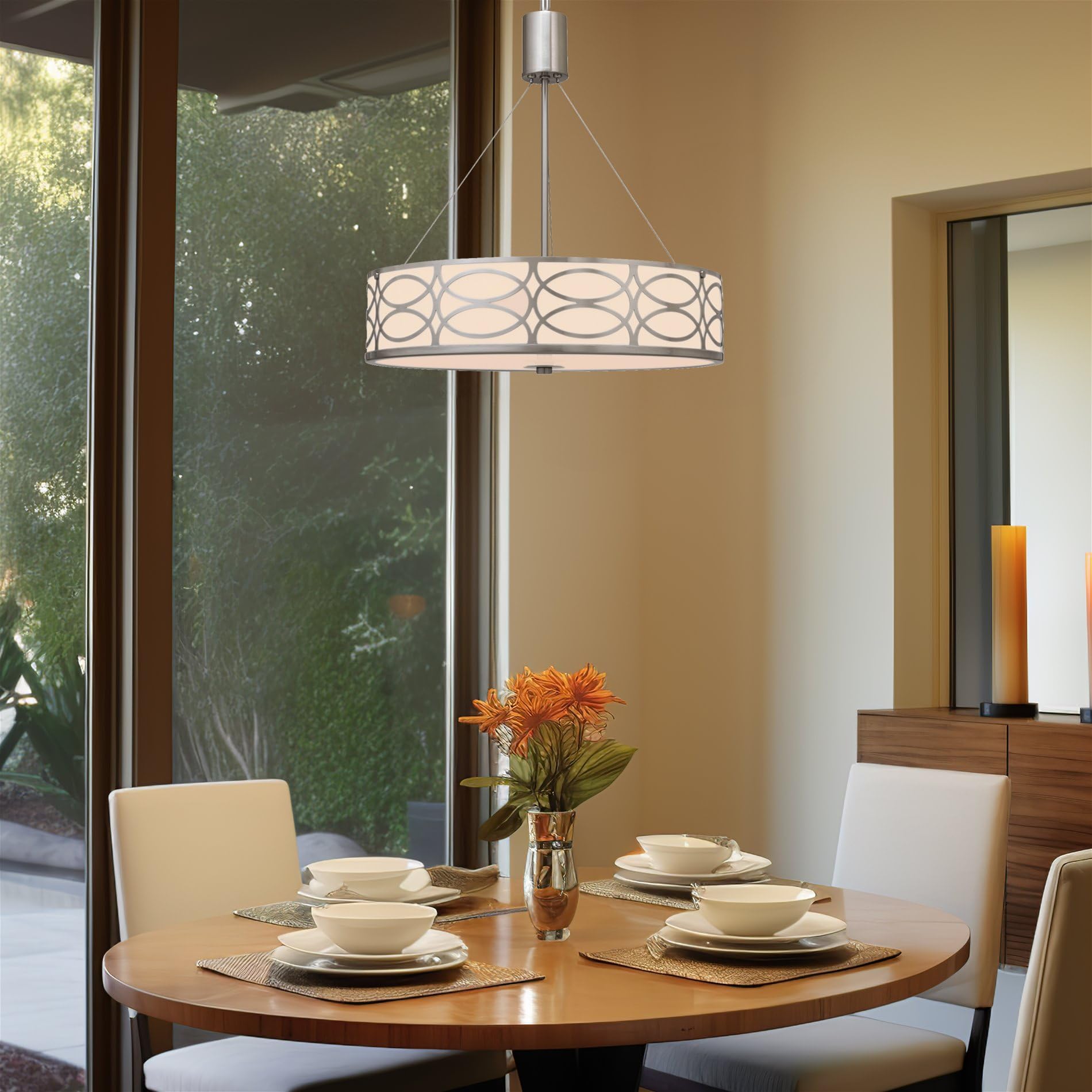 Kira Home Sienna 19" 3-Light Metal Drum Chandelier, Brushed Nickel Finish, Model RV-CC1969033-BN